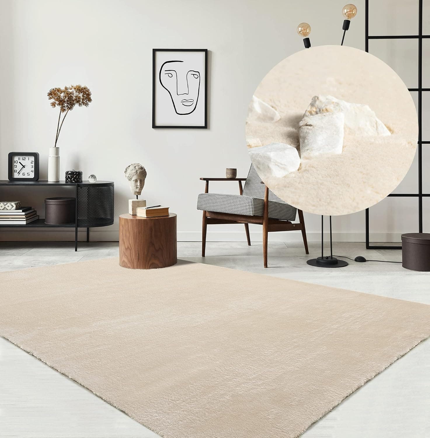 the carpet Relax - Alfombra Moderna y mullida de Pelo Corto, para salón, Parte Inferior Antideslizante, Lavable hasta 30 Grados, Muy Suave, Beige, 60 x 110 cm