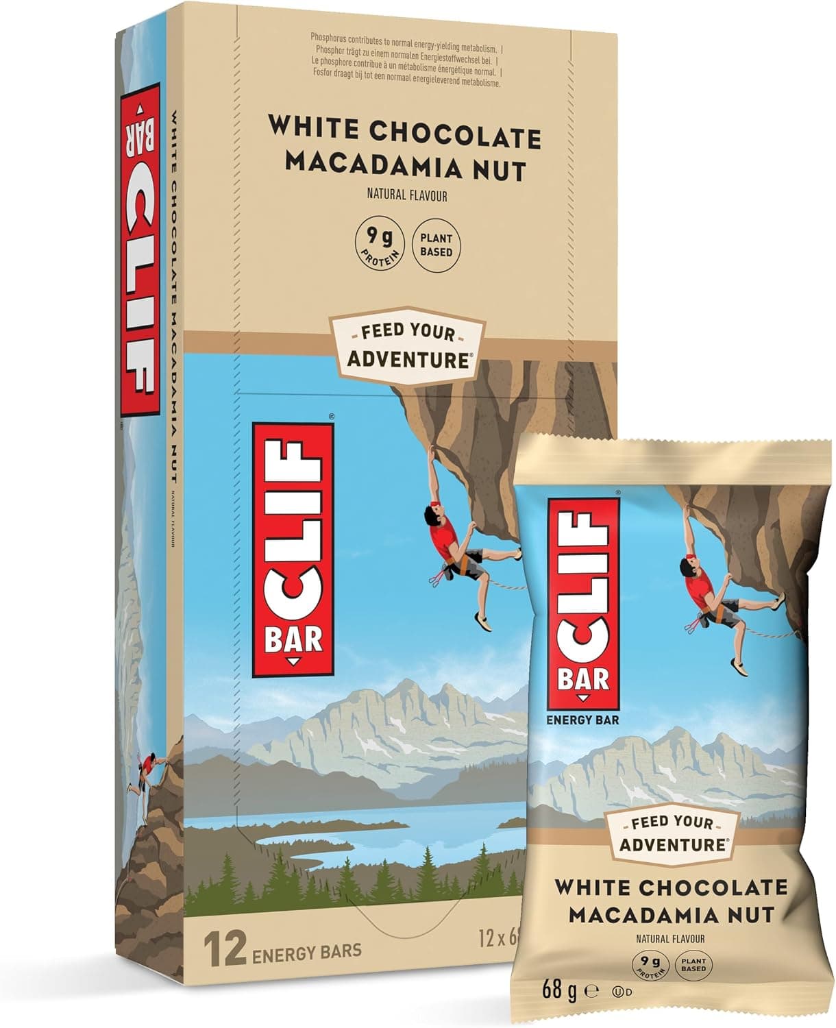 CLIF BAR White Chocolate Macadamia Nut Barritas Energéticas, 12 x 68 g