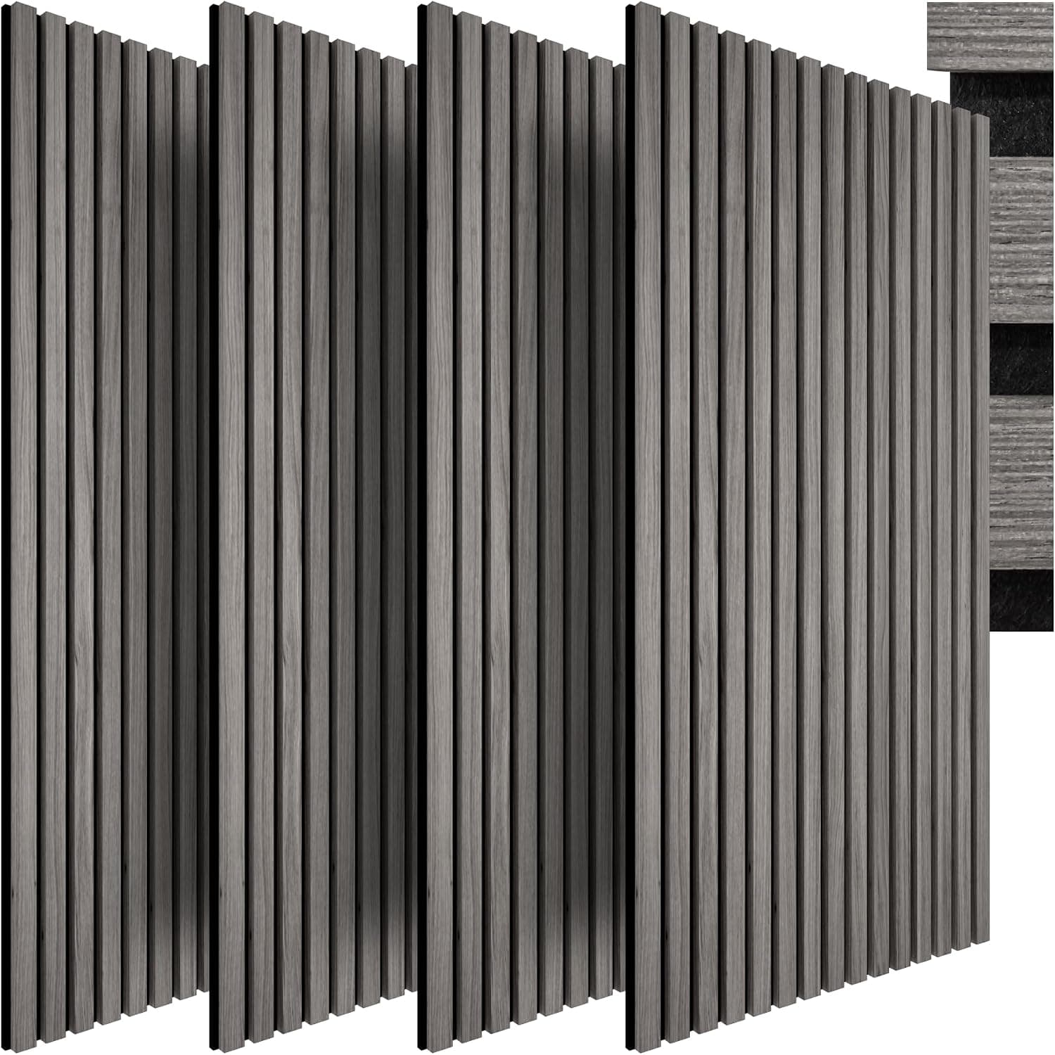 tectake® Paneles de Pared Decorativos MDF, Chapa de Madera Real, Excelente Acústica, Tejido de Fieltro y Madera, Insonorización Acústica Pared - 60 x 120 x 2,1 cm 4 Paneles Roble Gris Claro