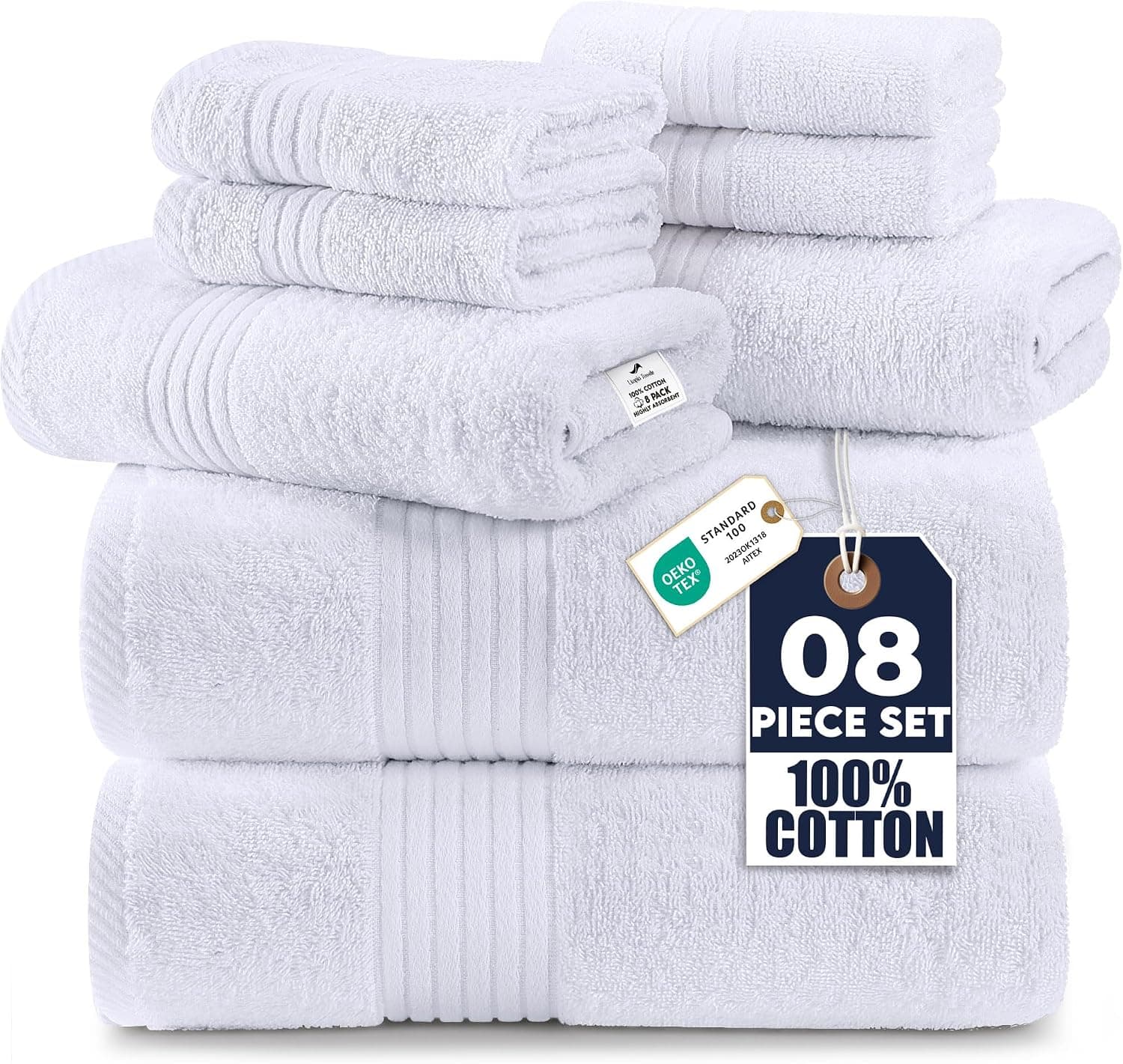 Utopia Towels - Juego de Toallas de Baño Completo de 8 Piezas (Blanco)
