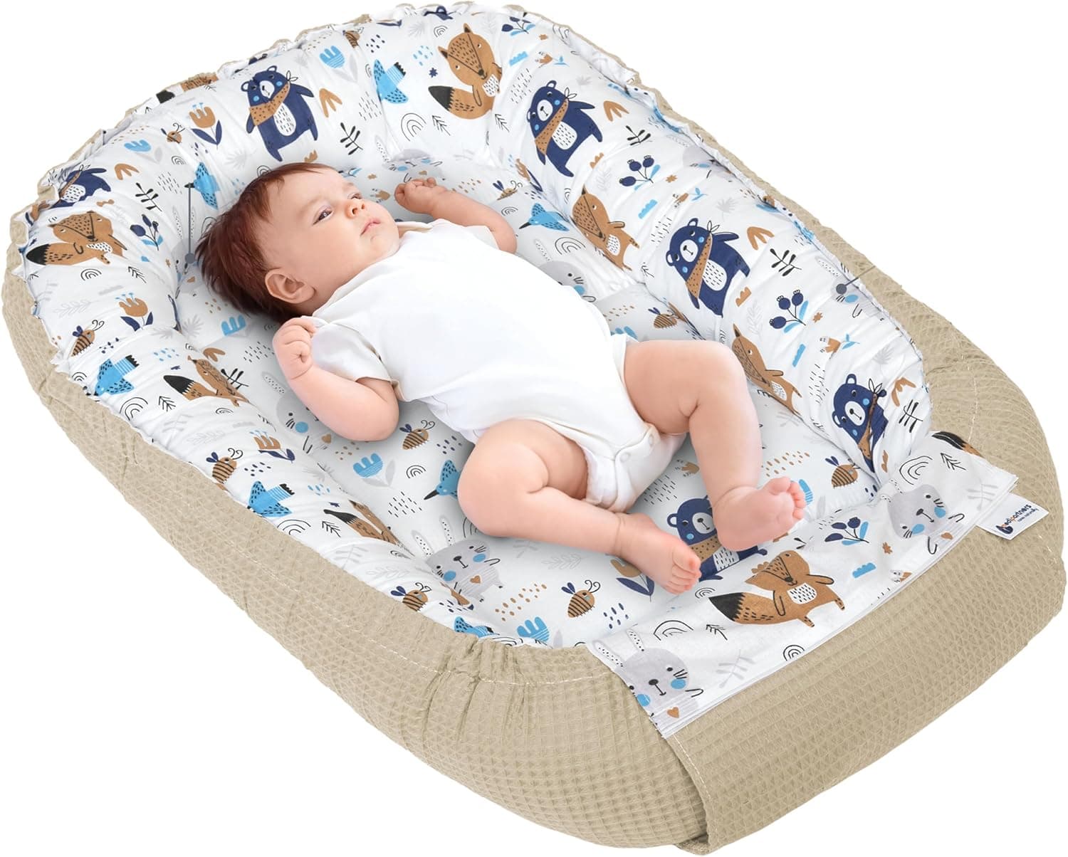 Medi Partners Nido Bebe Recien Nacido Reductor de Cuna - 100x60x15 Portátil o de Viaje de Colecho anticolicos Bilateral Bebés 100% Algodón Gofre (Boho con Beige Gofre)
