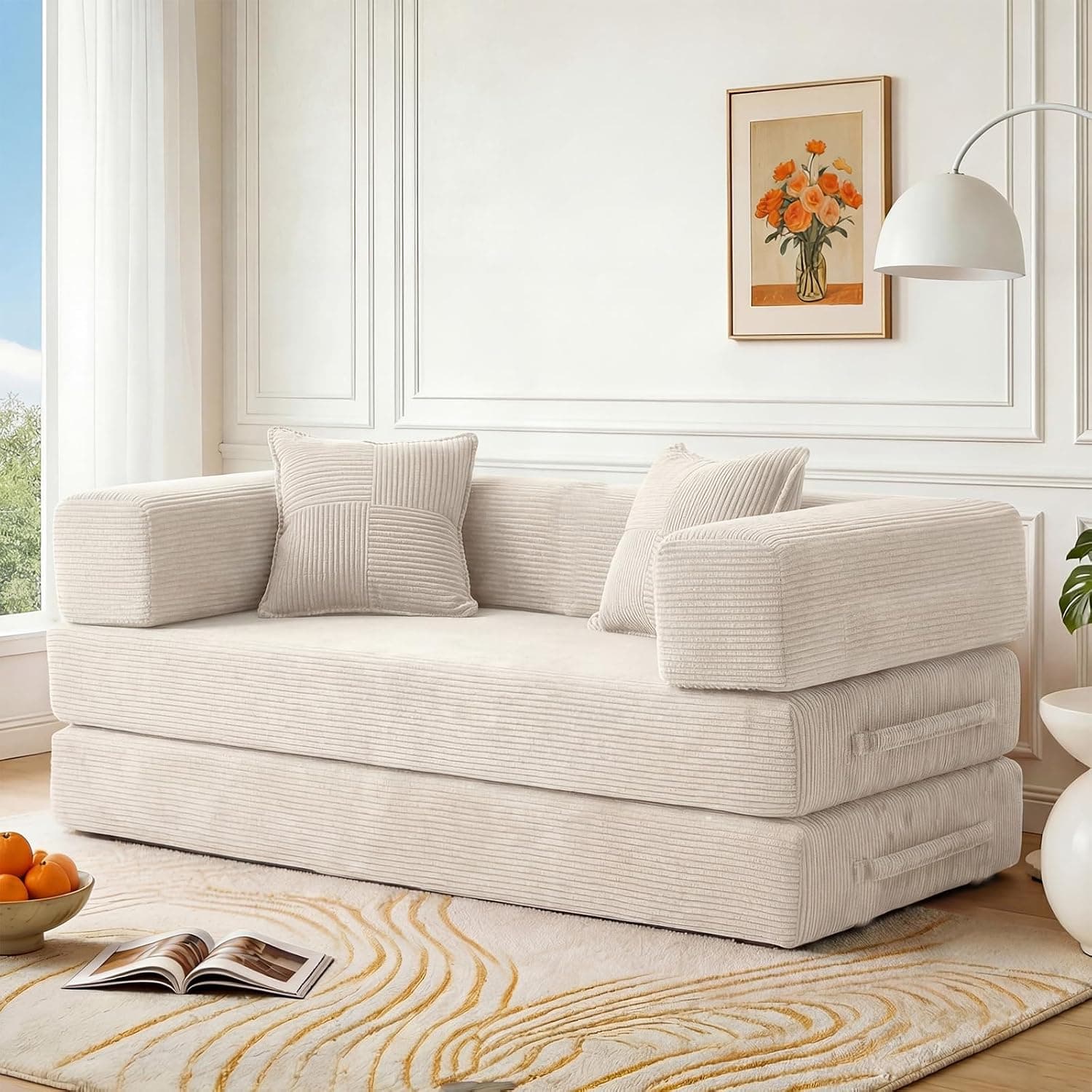 160cm Sofá Cama 2 Plazas con Espuma y Muelles para Salón,Blanco