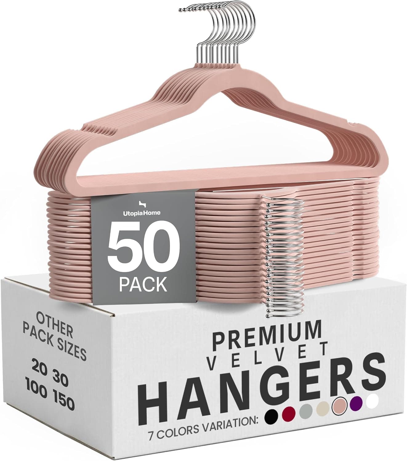 Utopia Home Premium Perchas de Terciopelo Antideslizantes, Duraderas Perchas Negras con Gancho Giratorio de 360 Grados Percha de Gran Resistencia (Rosa, Paquete de 50)