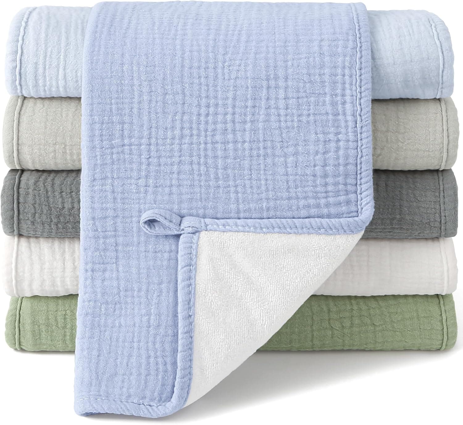 Bearmoss Langes - Lote de 6 Capas de Algodón, 50 x 25 cm, Súper Suave, Absorbente de Gasa de Grano para Recién Nacidos, Unisex para Bebés y Niños (Azul Verdoso)