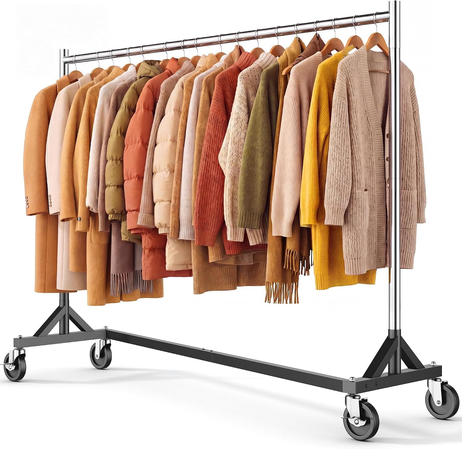HOKEEPER Burro de Ropa Comercial Resistente, Perchero con Base en Z y Ruedas, 181kg, Altura Ajustable para Tiendas, Boutiques, Dormitorio y Mercados, Plateado