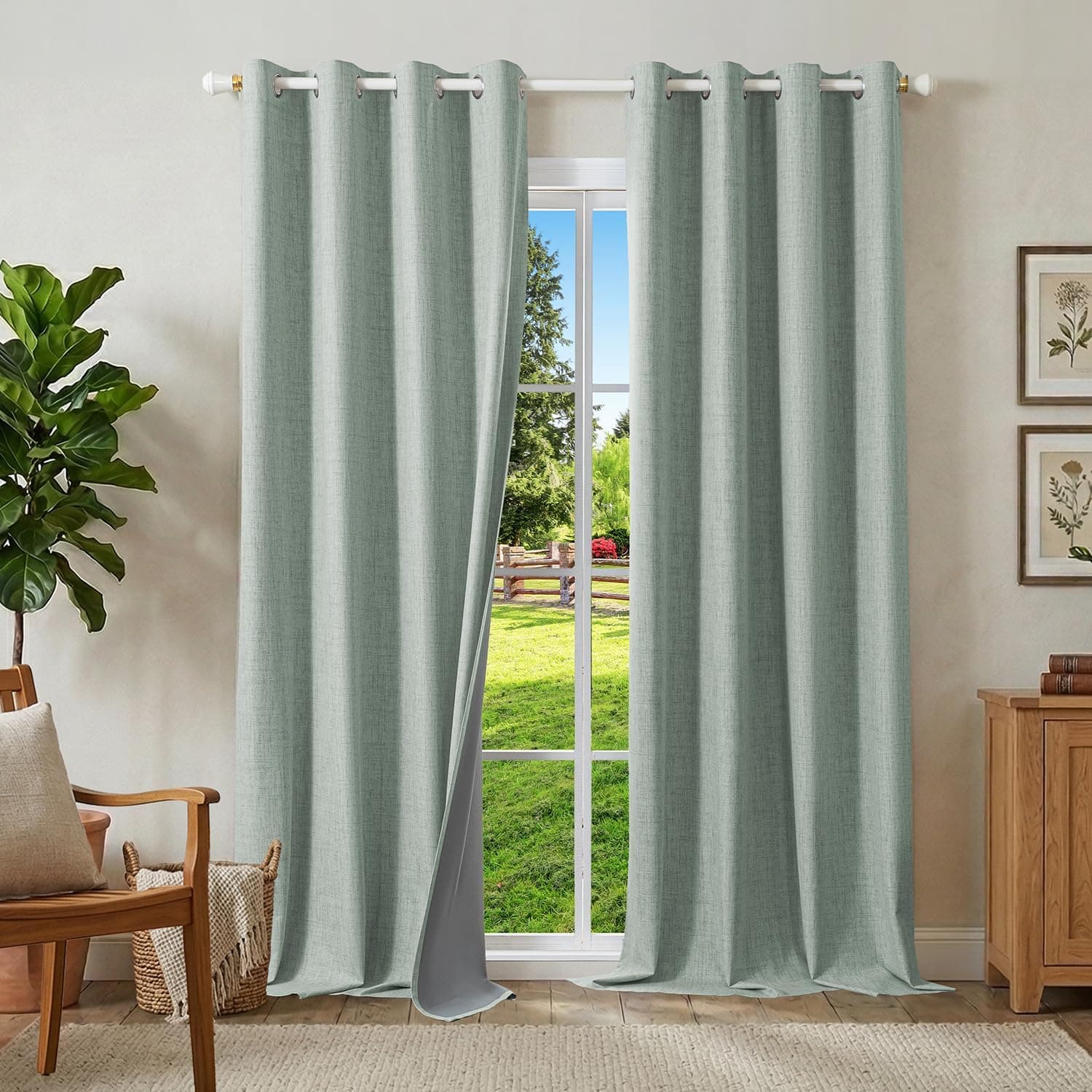 100% Cortinas Opacas Lino Termicas para Dormitorio y Salon 2 Piezas