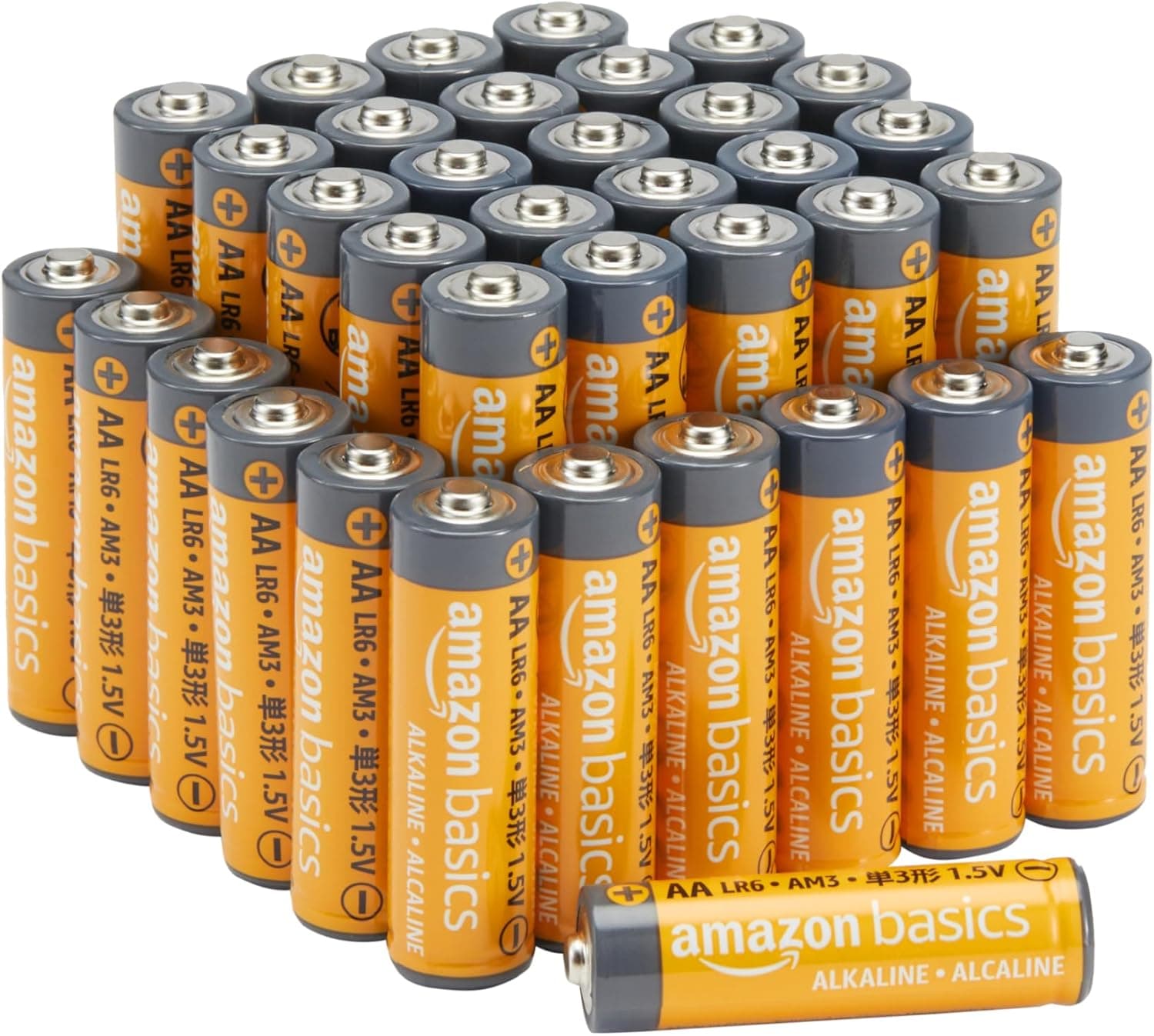 Amazon Basics - Paquete de 36 pilas alcalinas AA de alto rendimiento, 1,5 voltios, vida útil de 10 años
