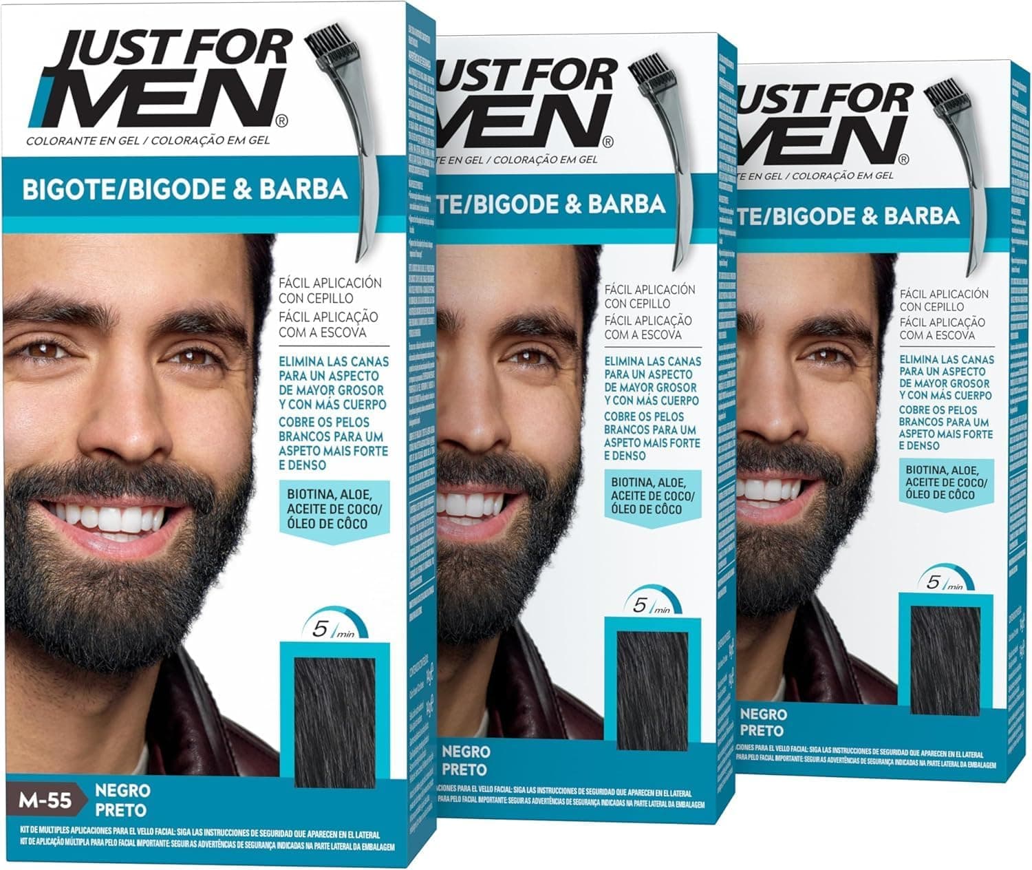 Just For Men Tinte en Gel para Hombre Negro M55 (3 Pack)