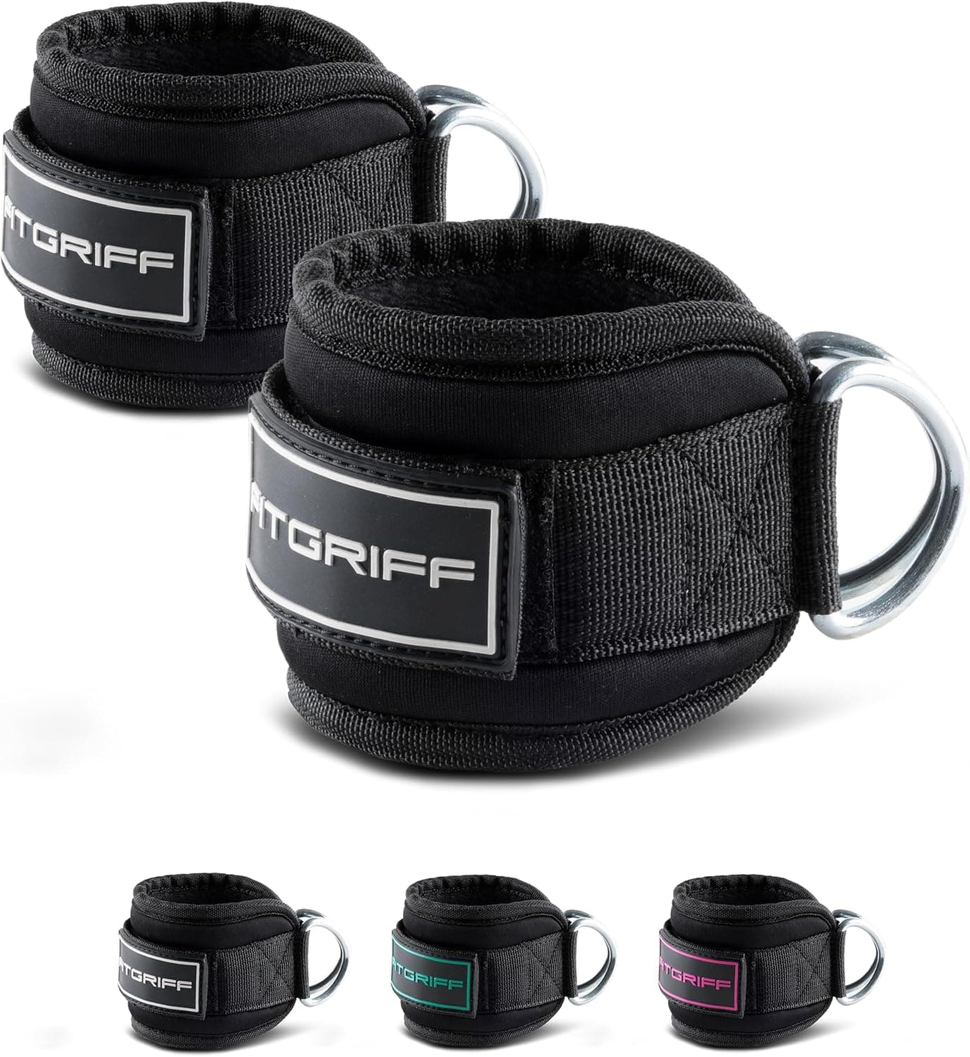 Fitgriff® Tobilleras Poleas Gym V3 (2 Piezas) - Correas Tobillo Gimnasio para Patadas Gluteos, Fitness - Accesorios de Ejercicio