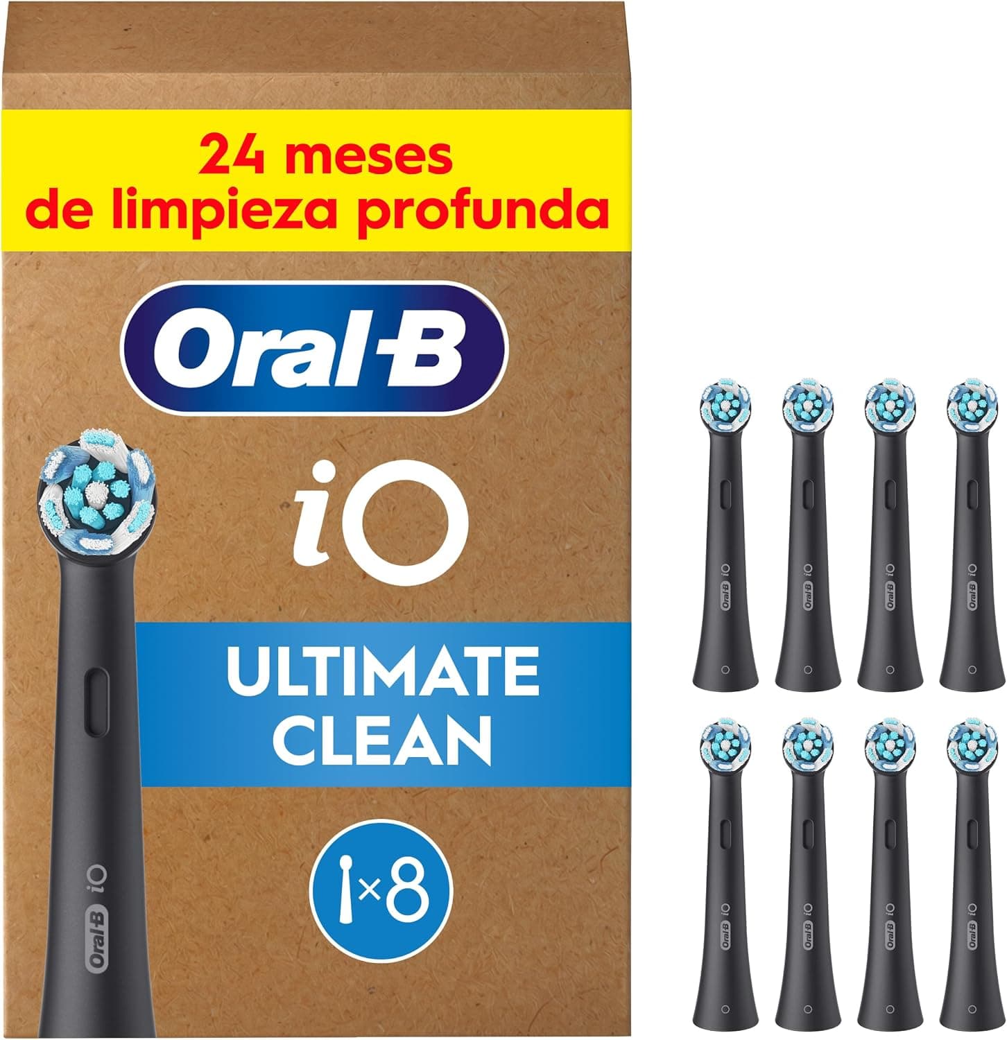Oral-B iO Ultimate Clean Cabezales de Recambio Originales, Negro, Pack de 8