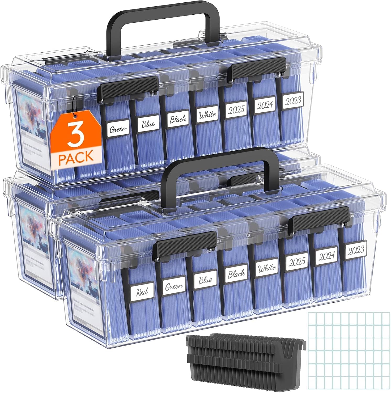 Lifewit Caja Cartas con 24 Separadores Ajustables, Deck Box Plástico con Cierre Reforzado y Etiquetas Grabables, Deckbox para Hasta 2700 Cartas, 3 Pieza
