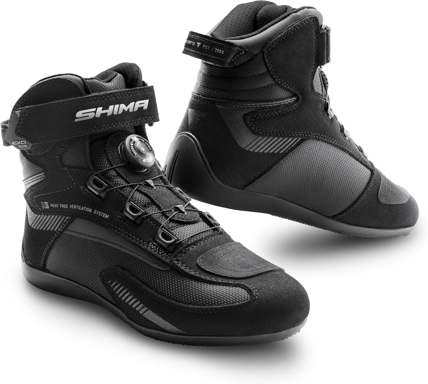 SHIMA Exo Botas Moto Hombre Cuero Ventilada Zapatos ATOP Todo El Año Calzado Motorista Baja Adventure Velcro Protección Tobillo Motocicleta Trail (Masculinos, Todo Negro, 41)