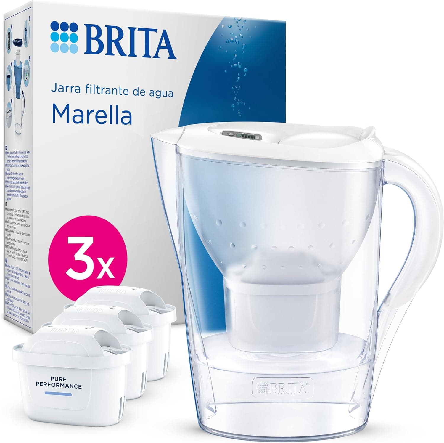 BRITA Jarra filtradora de agua MAXTRA Marella, 3x filtro Pure Performance