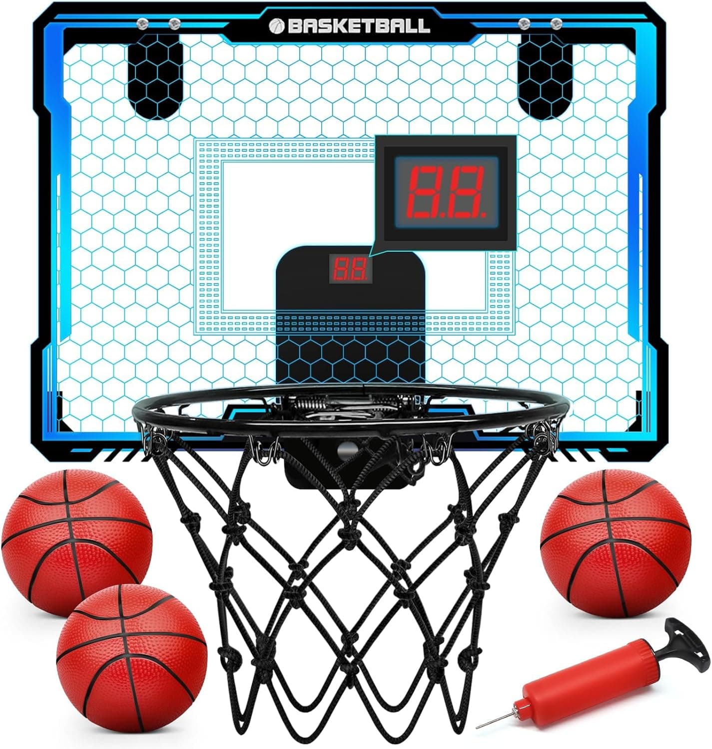 Yimore Canasta de Baloncesto Infantil, Mini Canasta para Habitación Con Puntuación Automática, Luces LED de 7 Colores, Juego de Juguetes Deportivos para Niños Interior