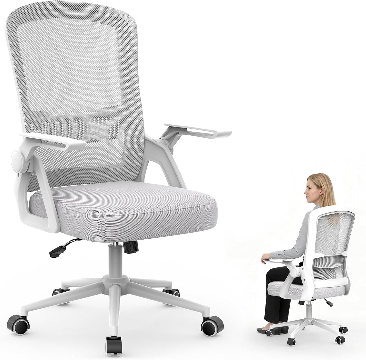 rattantree Silla de Escritorio Ergonómica Gris Blanco para Hogar y Oficina