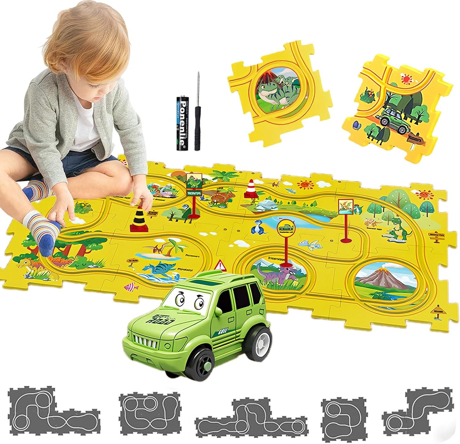 Pista de Coche de Juguete para Niños Pista de Puzzl DIY Ruta Juego Educativo Regalos para Niños 2 3 4 5 6 Años(Dinosaurio)