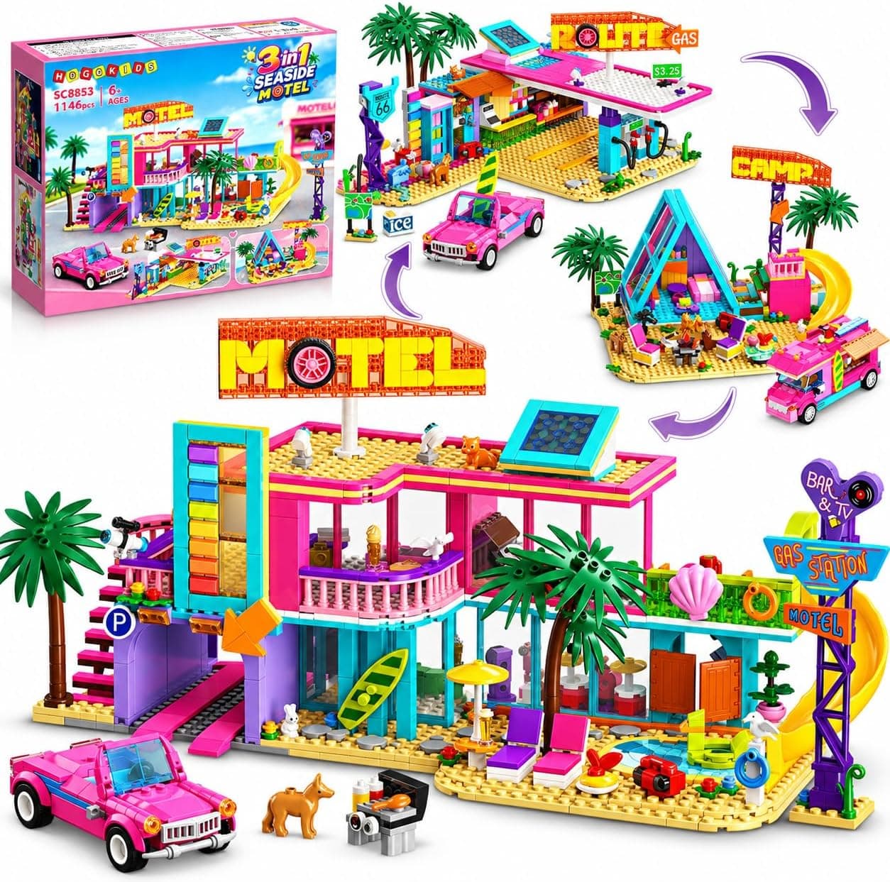 HOGOKIDS 3 en 1 Friends Set de construcción de motel, Regalos para niñas 8+
