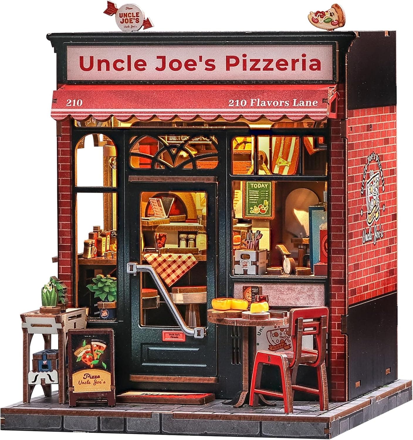 Cutefun Book Nook Kit - Casas de muñecas con Luz LED - Rincón de Lectura Detallado para Adultos y Adolescentes, Decoración Creativa para Estanterías, Idea (Uncle Joe's Pizzeria)