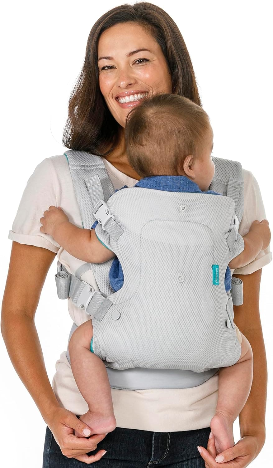 Infantino Mochila Portabebé Flip Convertible 4-en-1 Light & Airy, Cintura Ajustable y Correas de Felpa, Mochilla Portabebés Ergonómica y Cómoda, Fácil de Limpiar, para Bebés de 3,6 a 14,5 Kg, Gris