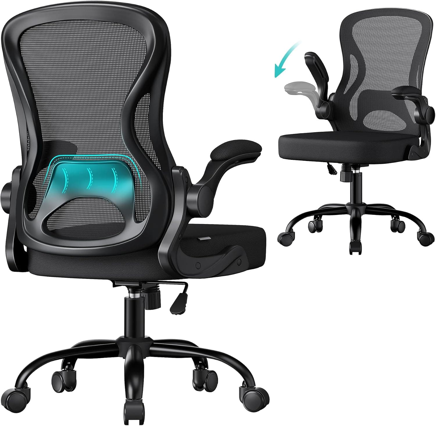 SONGMICS Silla de Oficina Ergonómica, de Malla, con Soporte Lumbar