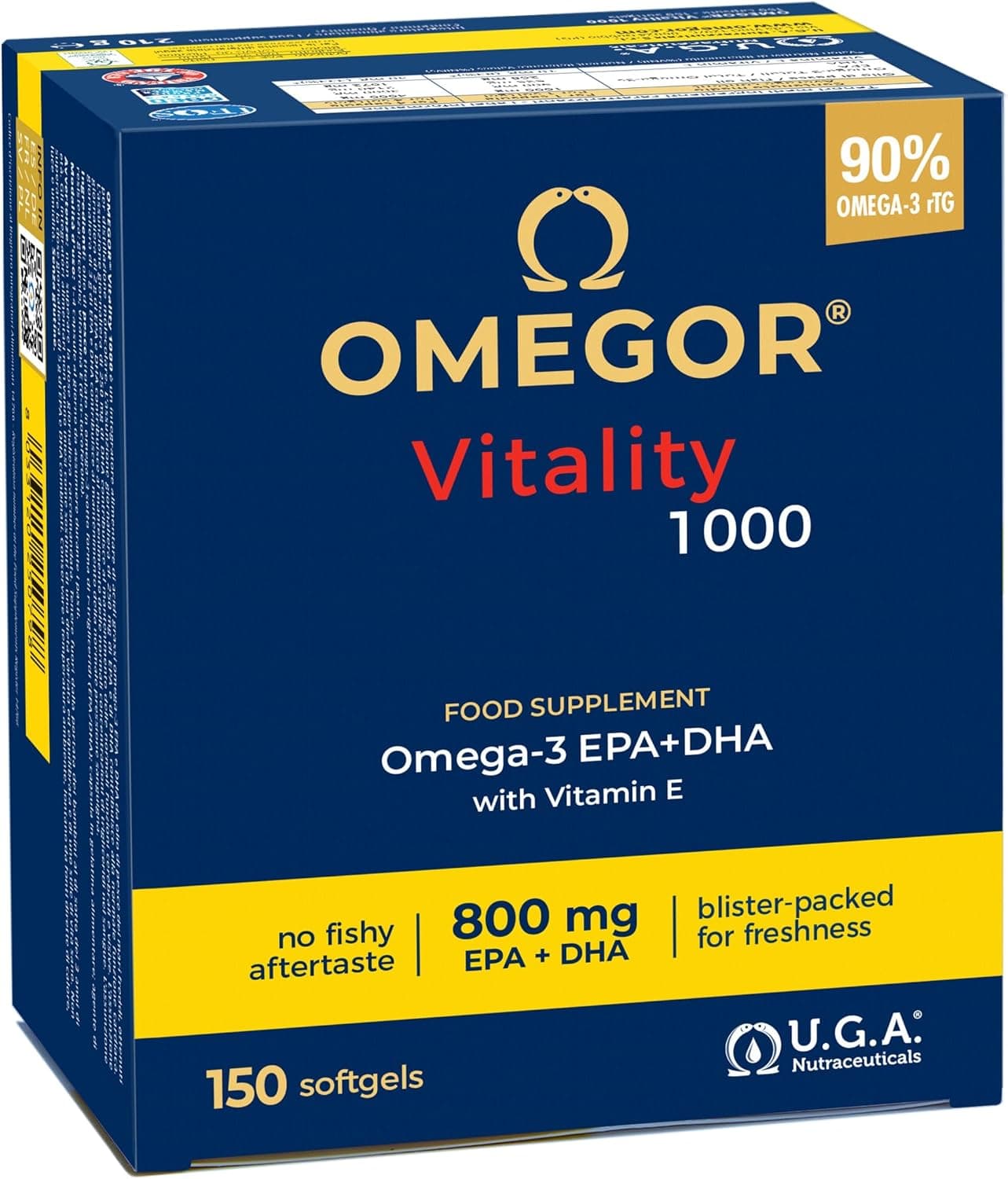 Omega 3 EPA y DHA 150 Cápsulas OMEGOR Vitality 1000 - Omega-3 IFOS Certificado 5 Estrellas - Aceite de Pescado Libre de Metales Pesados y Fácil de Digerir