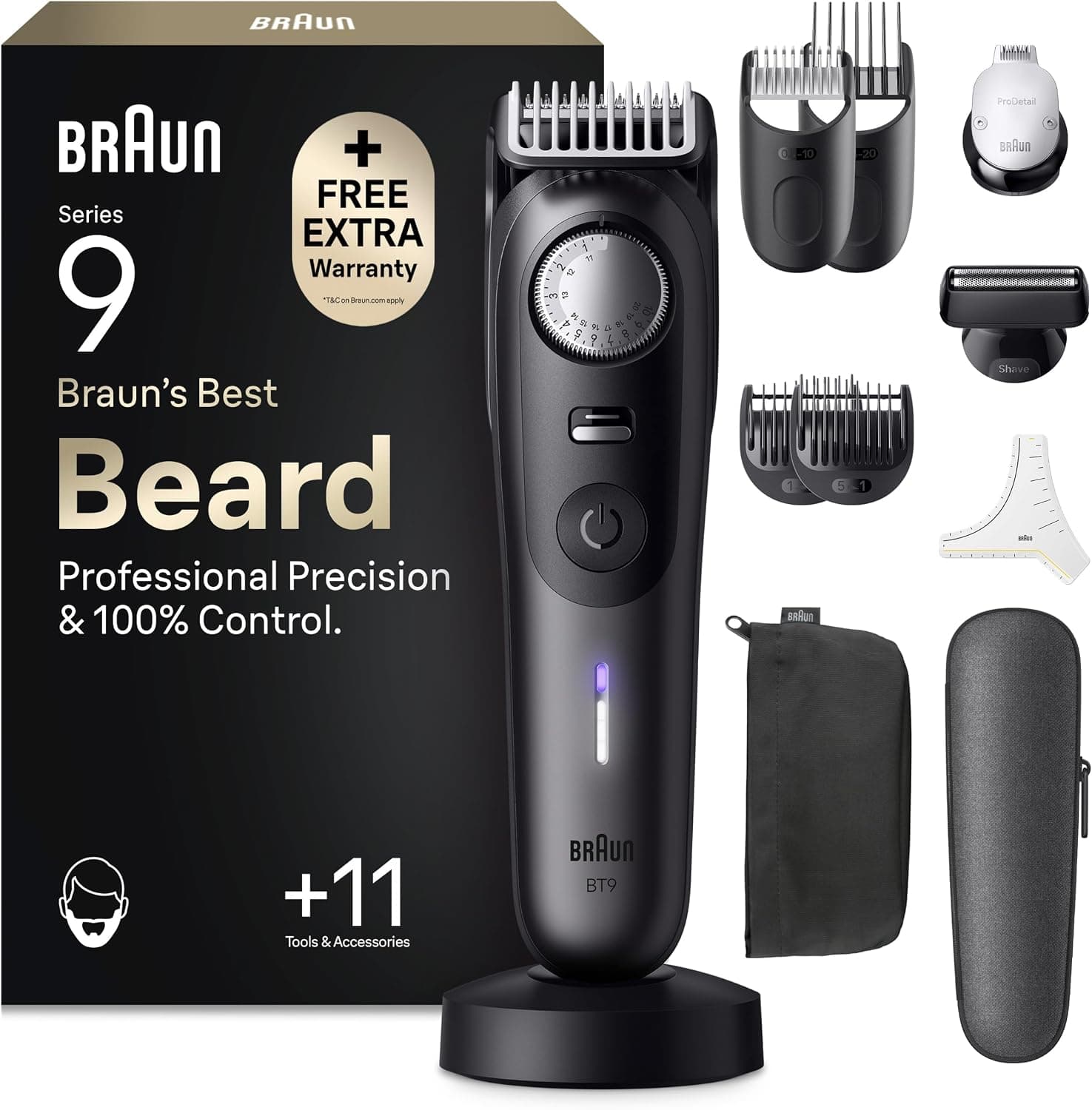 Braun Recortadora de Barba Hombre Series 9, BT9545n, Titanio