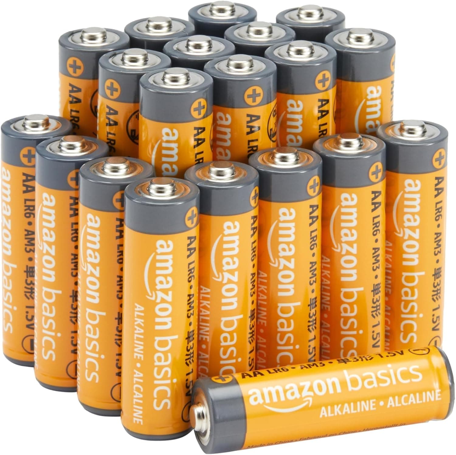 Amazon Basics - Paquete de 20 pilas alcalinas AA de alto rendimiento, 1,5 voltios, vida útil de 10 años