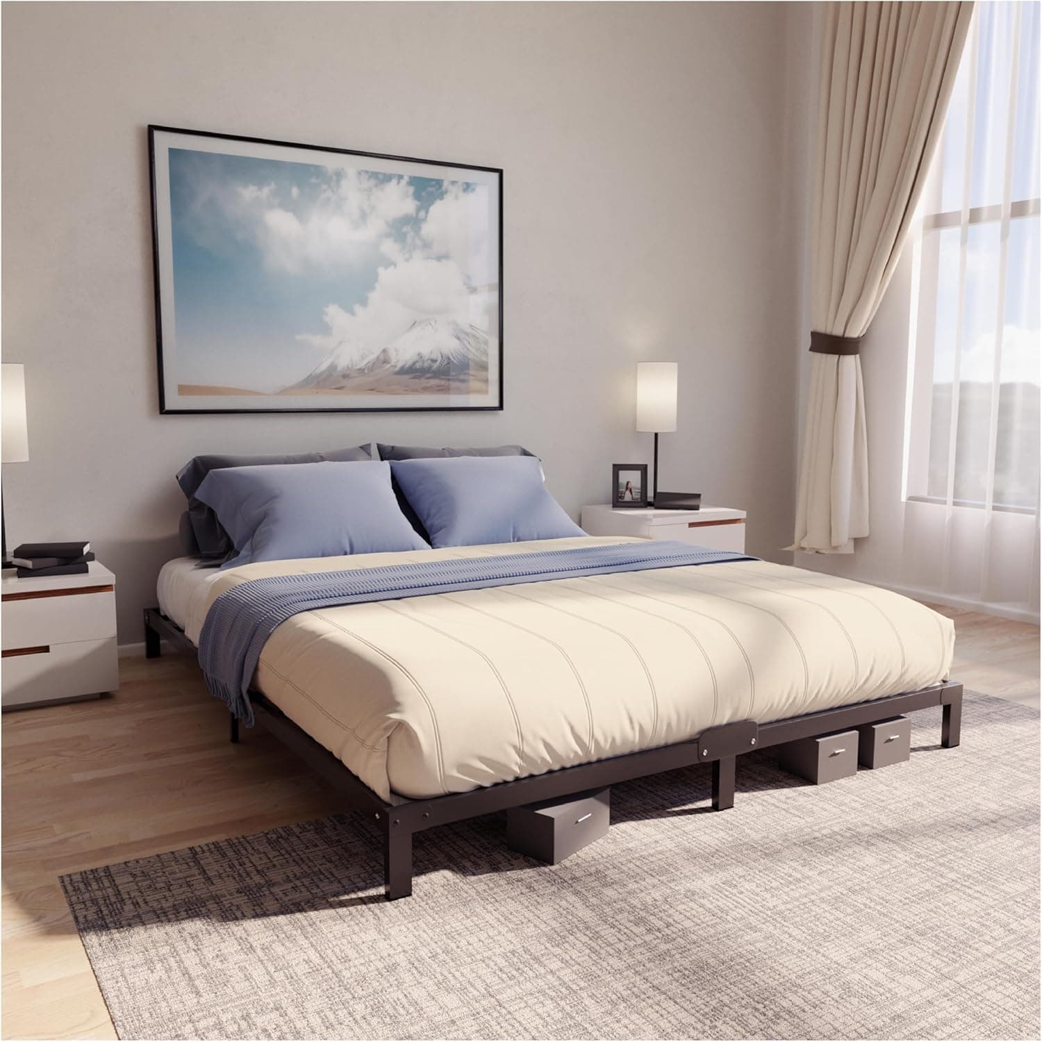Dreamzie - Cama 160x200 de Metal Negro - Somier Altura 25cm