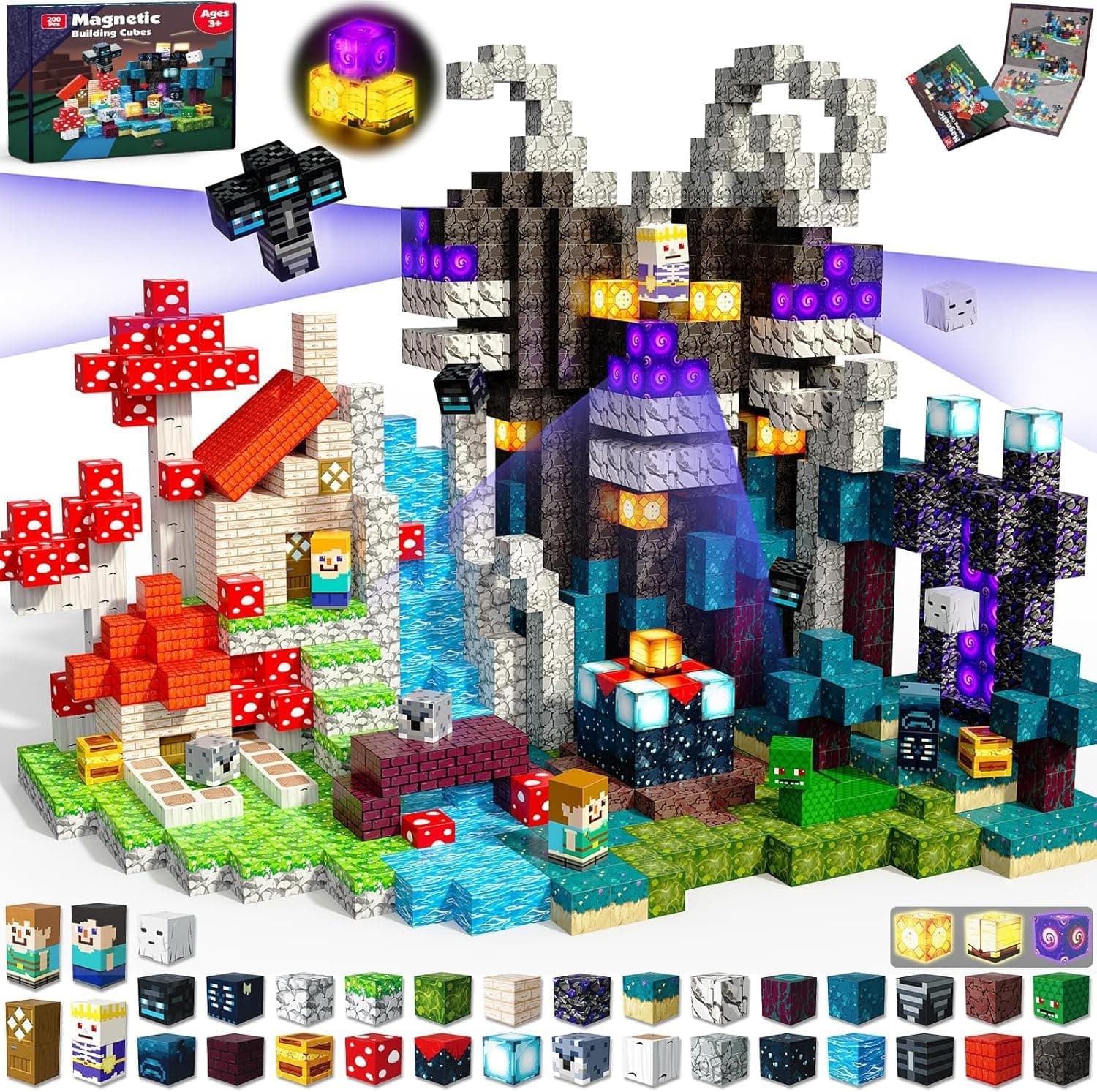 Magneverse Bloques Magneticos Construccion Niños 200 Piezas - Tema Aventura en el Bosque Crepuscular con 36 Tipos de Magnetic Blocks, Juguete Educativo de Construcción Regalo para Niños de 4 a 12 Años