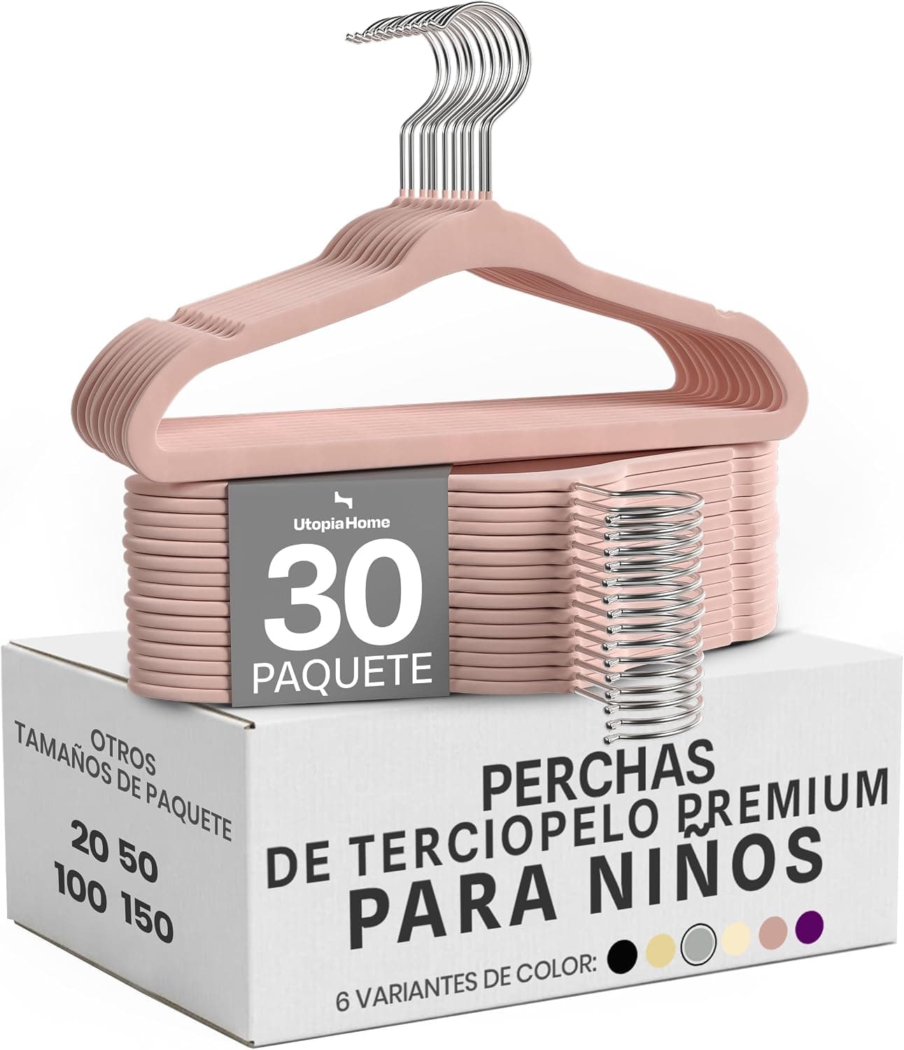 Utopia Home Perchas Terciopelo para niños (Rosa, Paquete de 30)