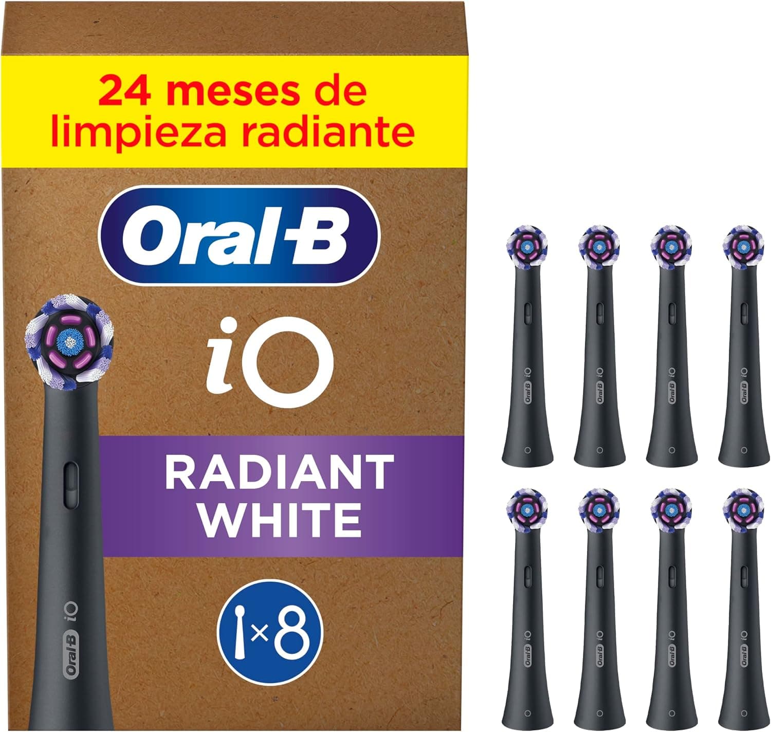 Oral-B iO Radiant White Cabezales de Recambio Originales, Negros, Pack de 8
