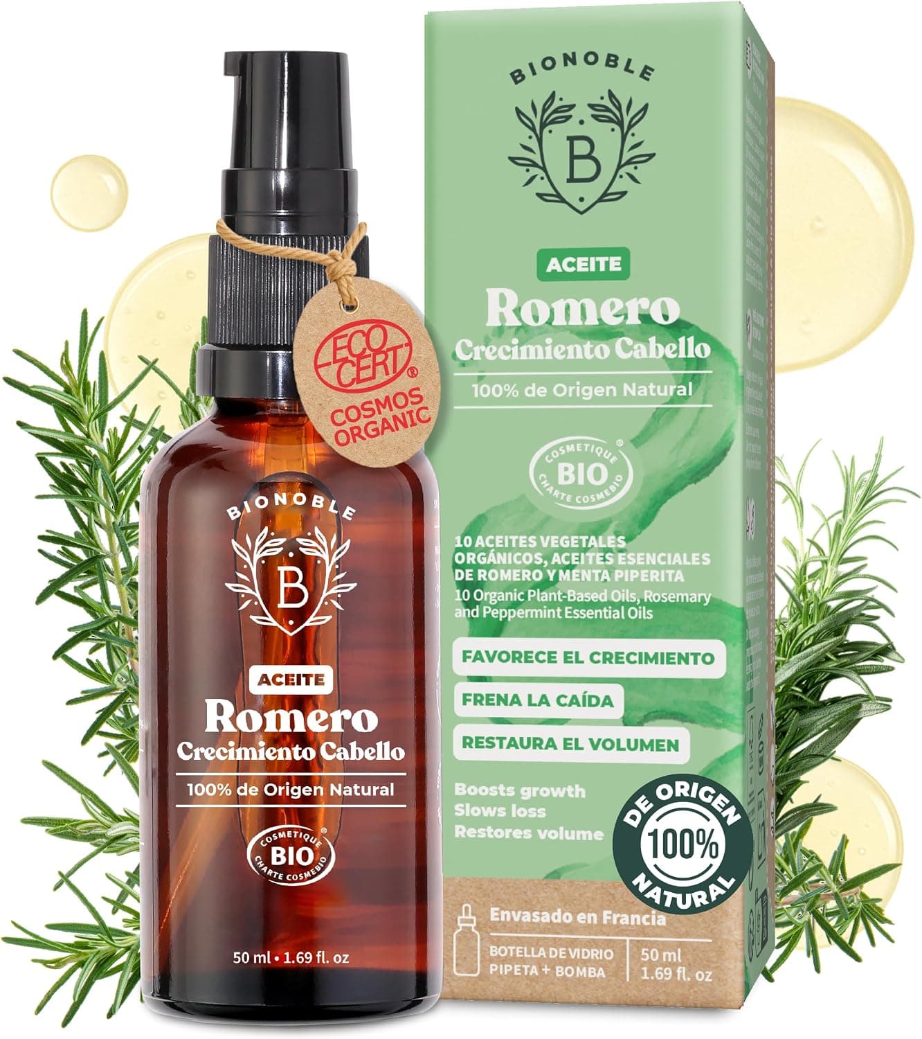 BIONOBLE Aceite de Romero para el Cabello Bio, Puro - Crecimiento - 50ml