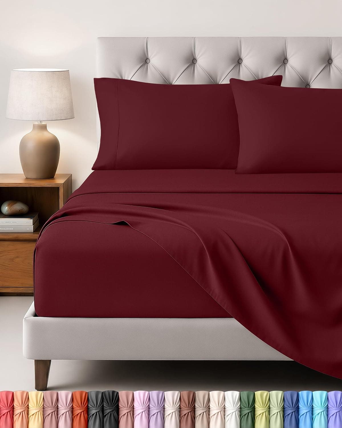Utopia Bedding Juego de Sabanas 4 Piezas, 180x200cm, Burdeos