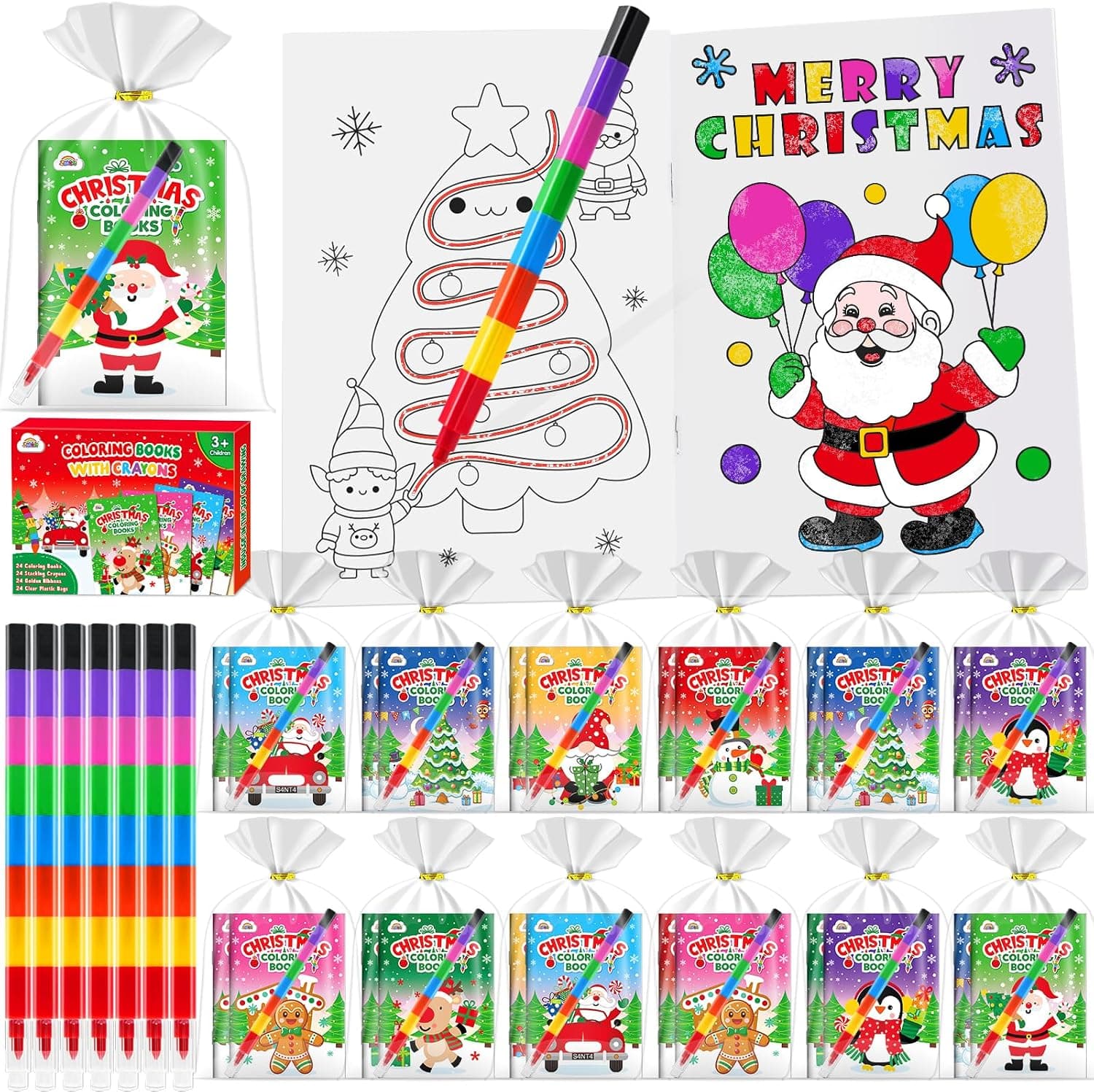 ZMLM Libros para Colorear para Niños, Crayones de 8 Colores Ceras de Colores Kit Detalles Cumpleaños Niños Pintar Manualidades Pascua Regalos para 3 a 9 Años (24 Navidad)