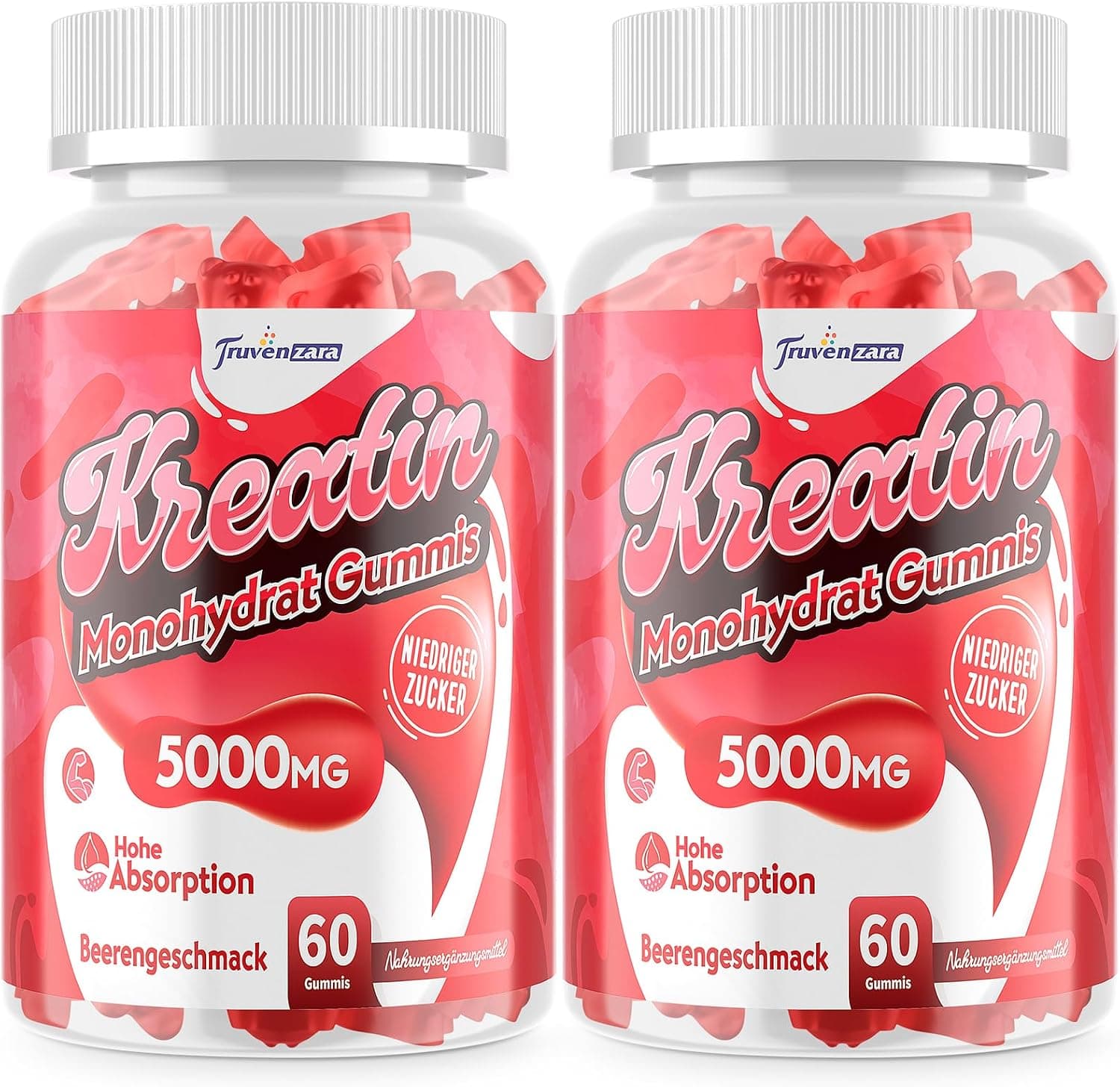 Creatine Gummies Complex 5000 mg por Porción, Fórmula 5 en 1 con Taurina y Vitamina B6, Monohidrato de Creatina Masticable para Hombres y Mujeres, Sabor a Frutos Rojos (60 Unidad (Paquete de 2))