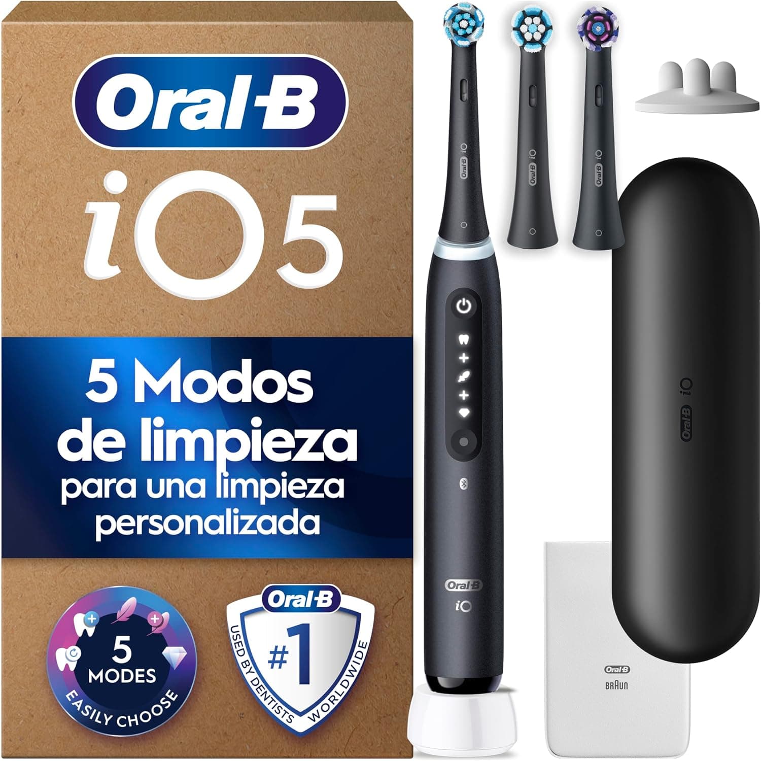 Oral-B iO 5 Cepillo de Dientes Eléctrico con 3 Cabezales, Negro