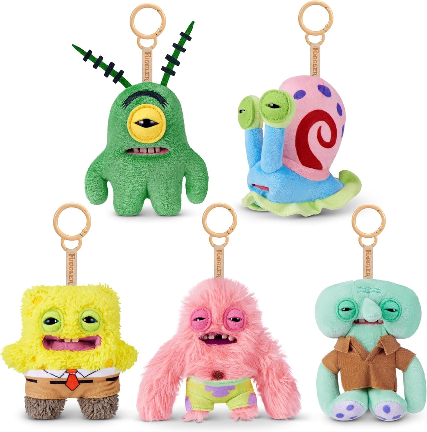 Fuggler Bob Esponja Llavero Peluche 5" de ZURU – Monstruo Feo y Divertido con Dientes Humanos. Colgante Coleccionable para Bolsas, niños, Adolescentes y Fans de Peluches raros