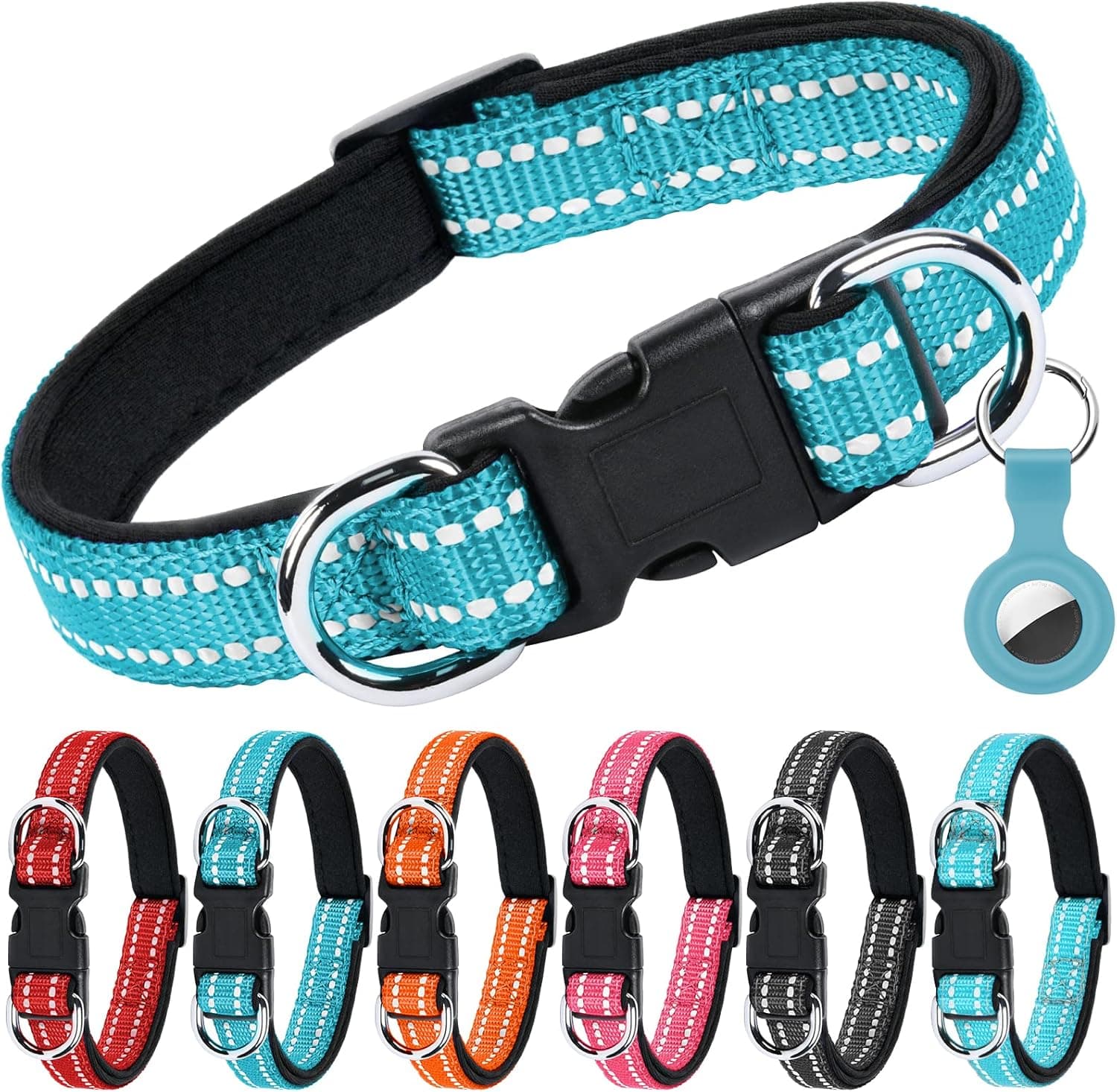 AUAUY Collar Perro Nylon Reflectante, Ajustable, Azul-S