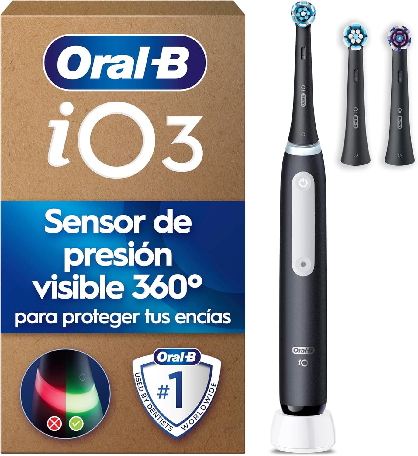 Oral-B iO 3 Cepillo de Dientes Eléctrico con 3 Cabezales, Negro
