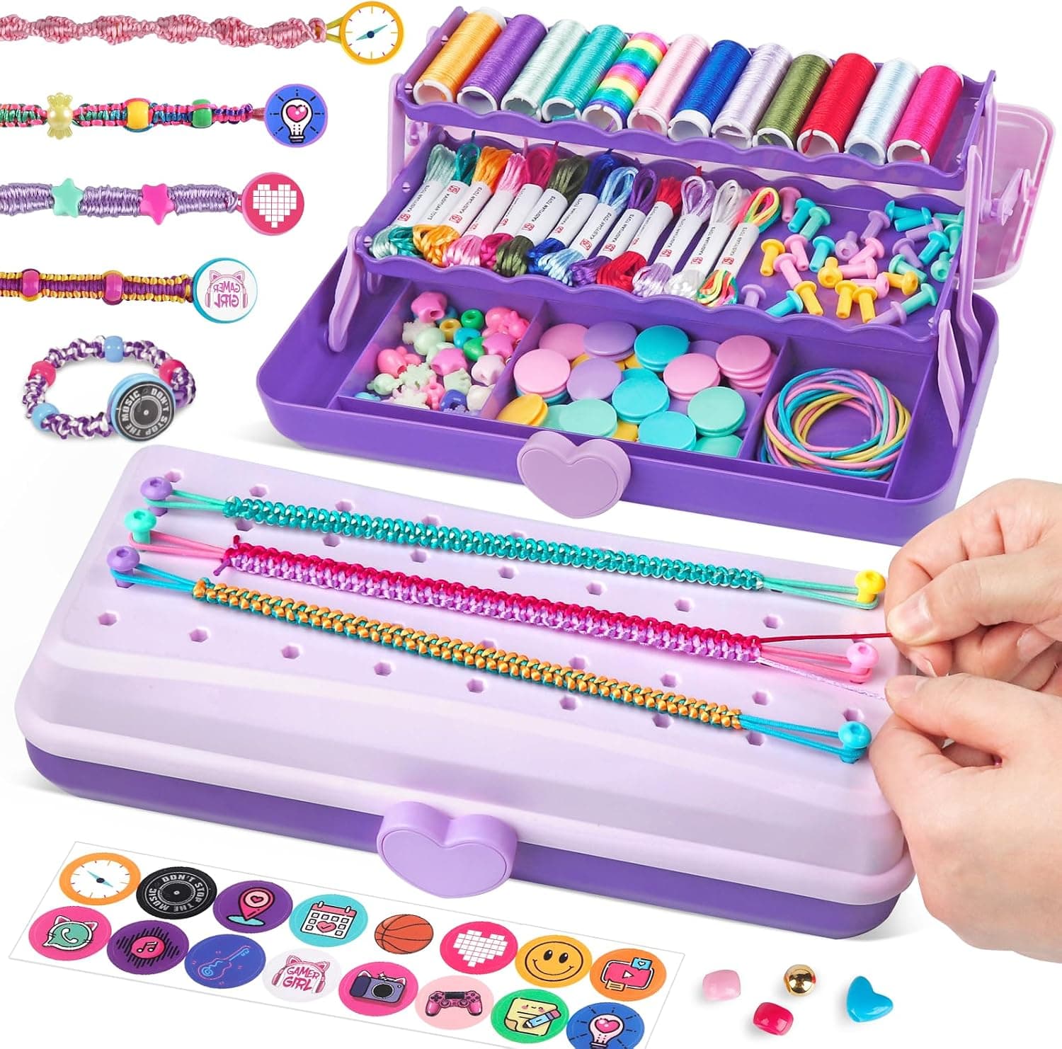 Kit Pulseras Amistad DIY Niñas 8-12 Años, Organizador de 3 Niveles, Regalo