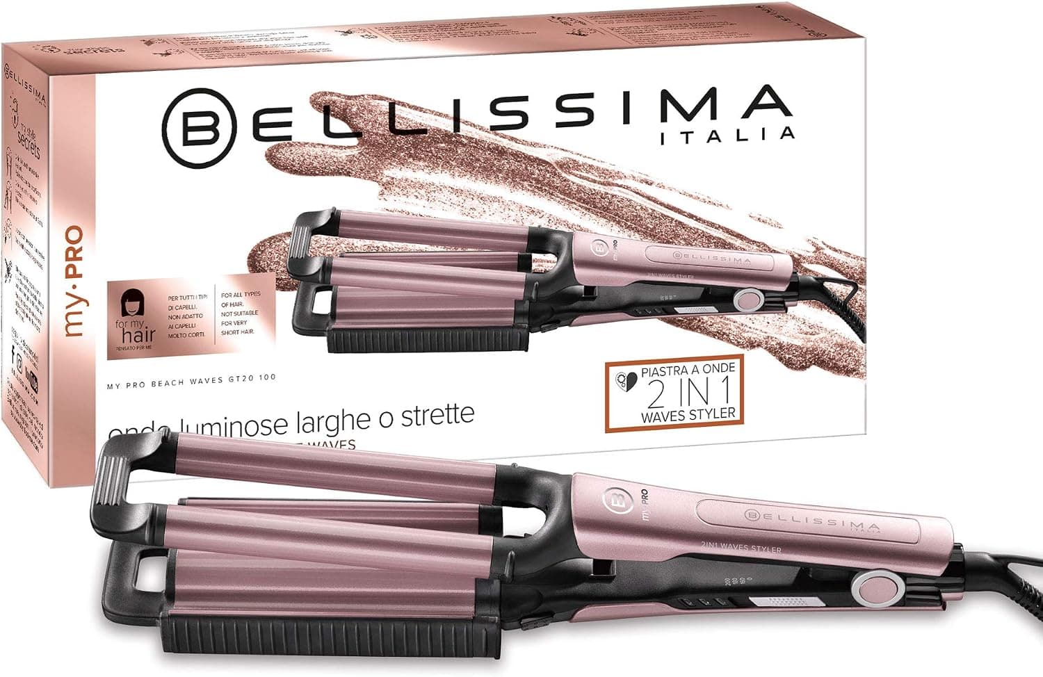 BELLISSIMA Imetec GT20 100 My Pro Beach Waves, Plancha para hacer ondas anchas y estrechas, 3 niveles de temperatura, placas revestidas de cerámica