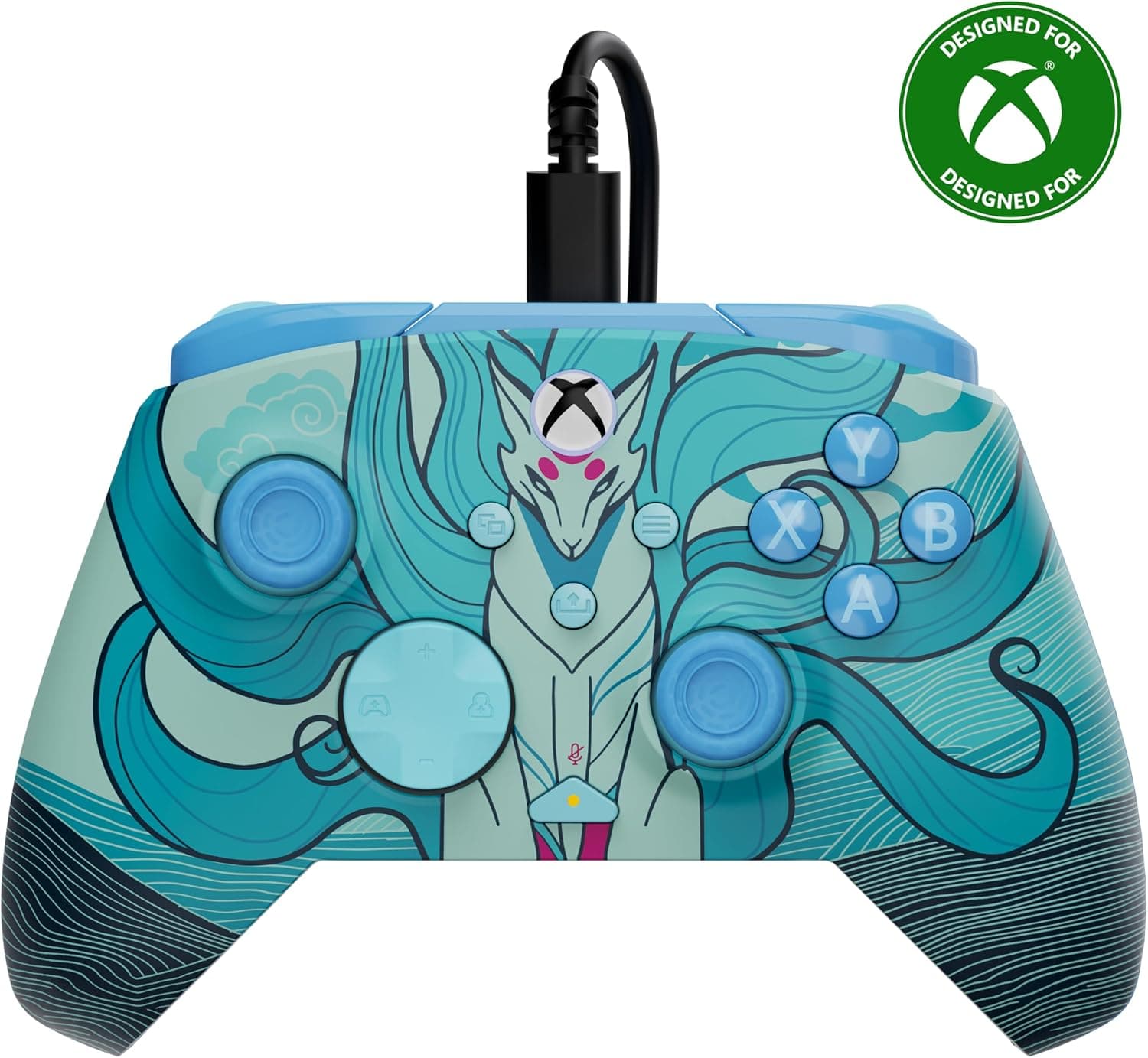 Turtle Beach Rematch Advanced Brillo Blue Kitsune Mando de juego con cable. Con licencia para Xbox con botones reemplazables, gatillos ultracortos y controles de Audio