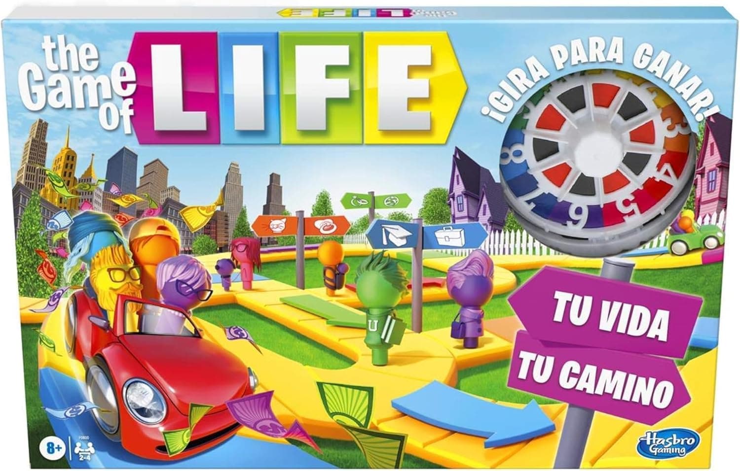Juego The Game of Life, Juego de Mesa para la Familia de 2 a 4 Jugadores, para niños a Partir de 8 años, Incluye Clavijas de Colores