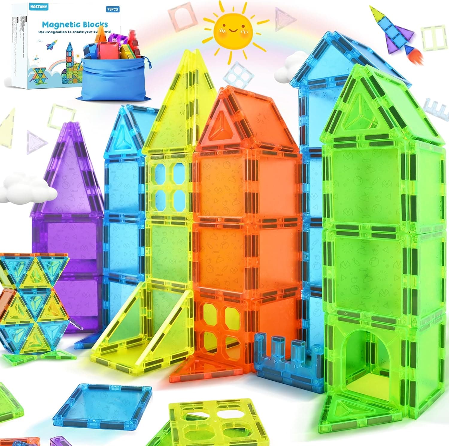 Bloques Magneticos Construccion Niños 78 Piezas, Piezas Magneticas Niños