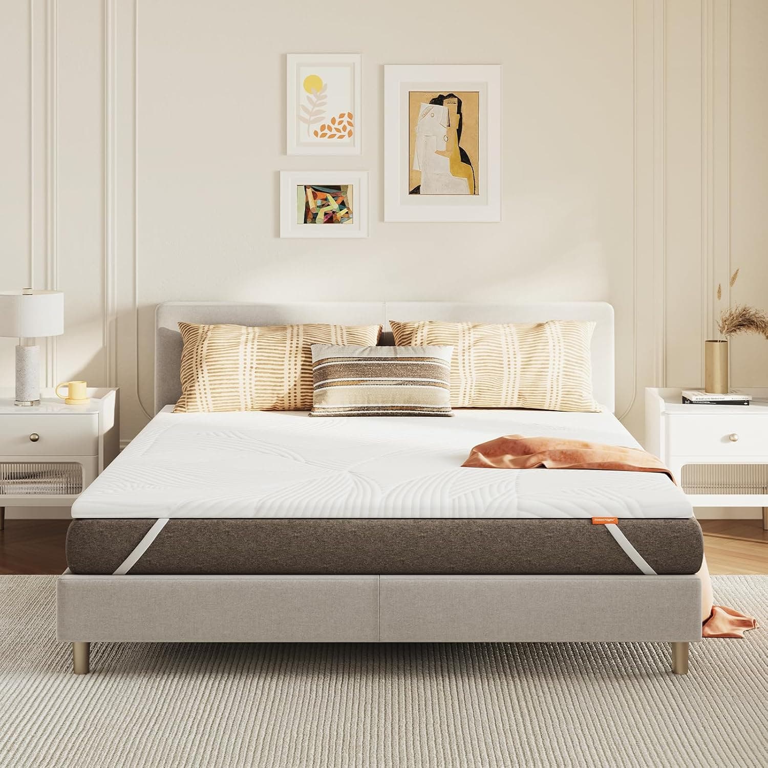 Sweetnight Topper Colchón de Espuma Viscoelástica en Gel 135x190 cm, Grosor de 5 cm, con Funda Extraíble y Lavable, Sobrecolchón de Memory Foam 135x190x5cm, con Correas Elásticas, Blanco