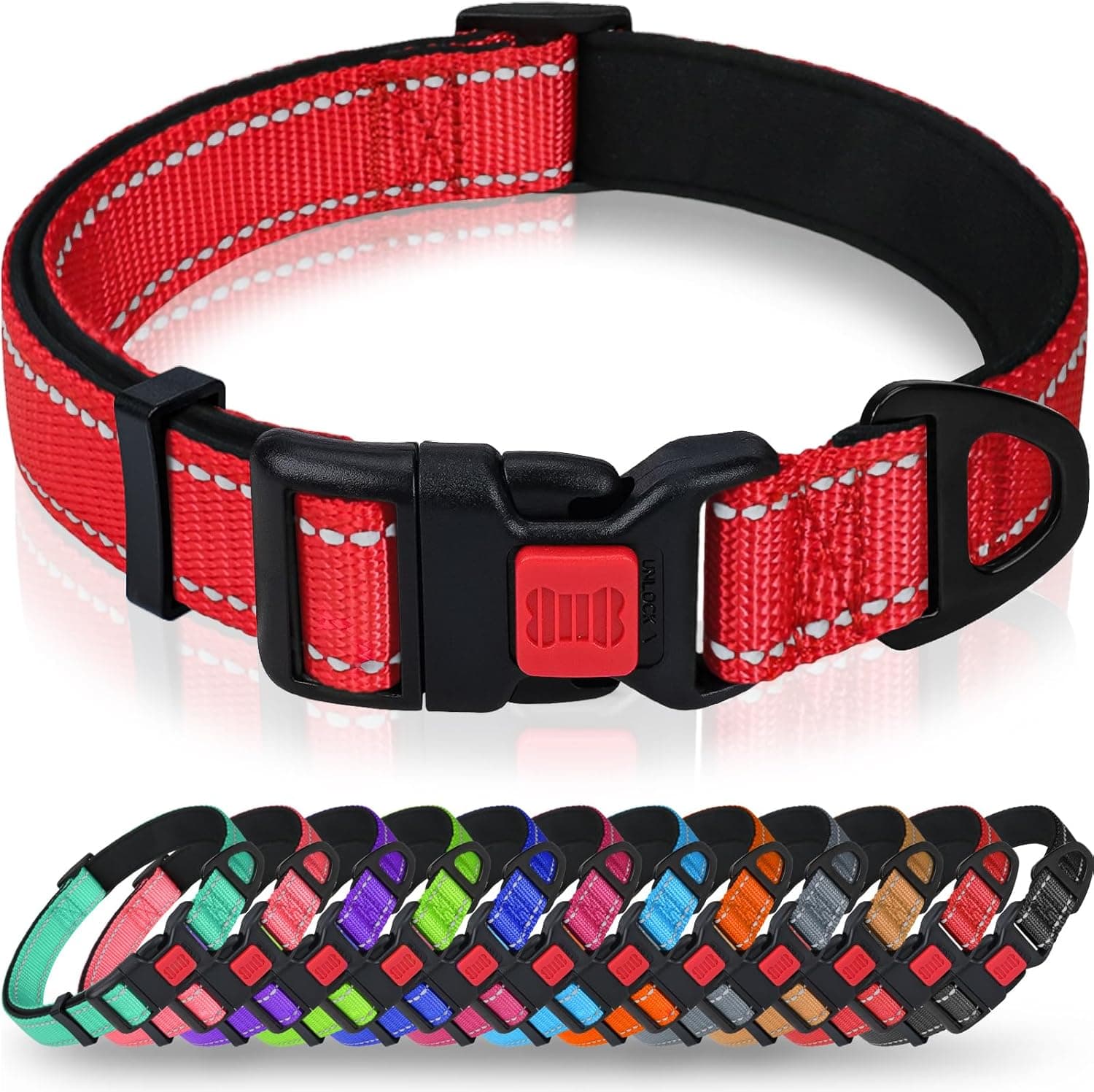 Taglory Collar Perro Acolchado Reflectante Ajustable, Hebilla de Seguridad