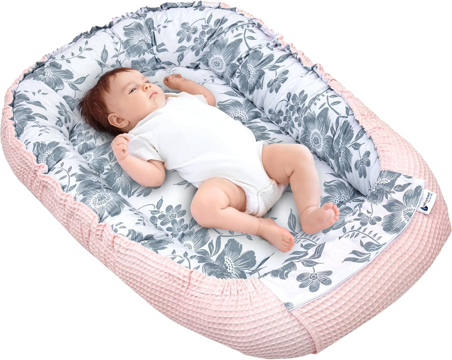 Medi Partners Nido Bebe Recien Nacido Reductor de Cuna - 100x60x15 Portátil o de Viaje de Colecho anticolicos Bilateral Bebés 100% Algodón Gofre (Berry con Rosa Gofre)
