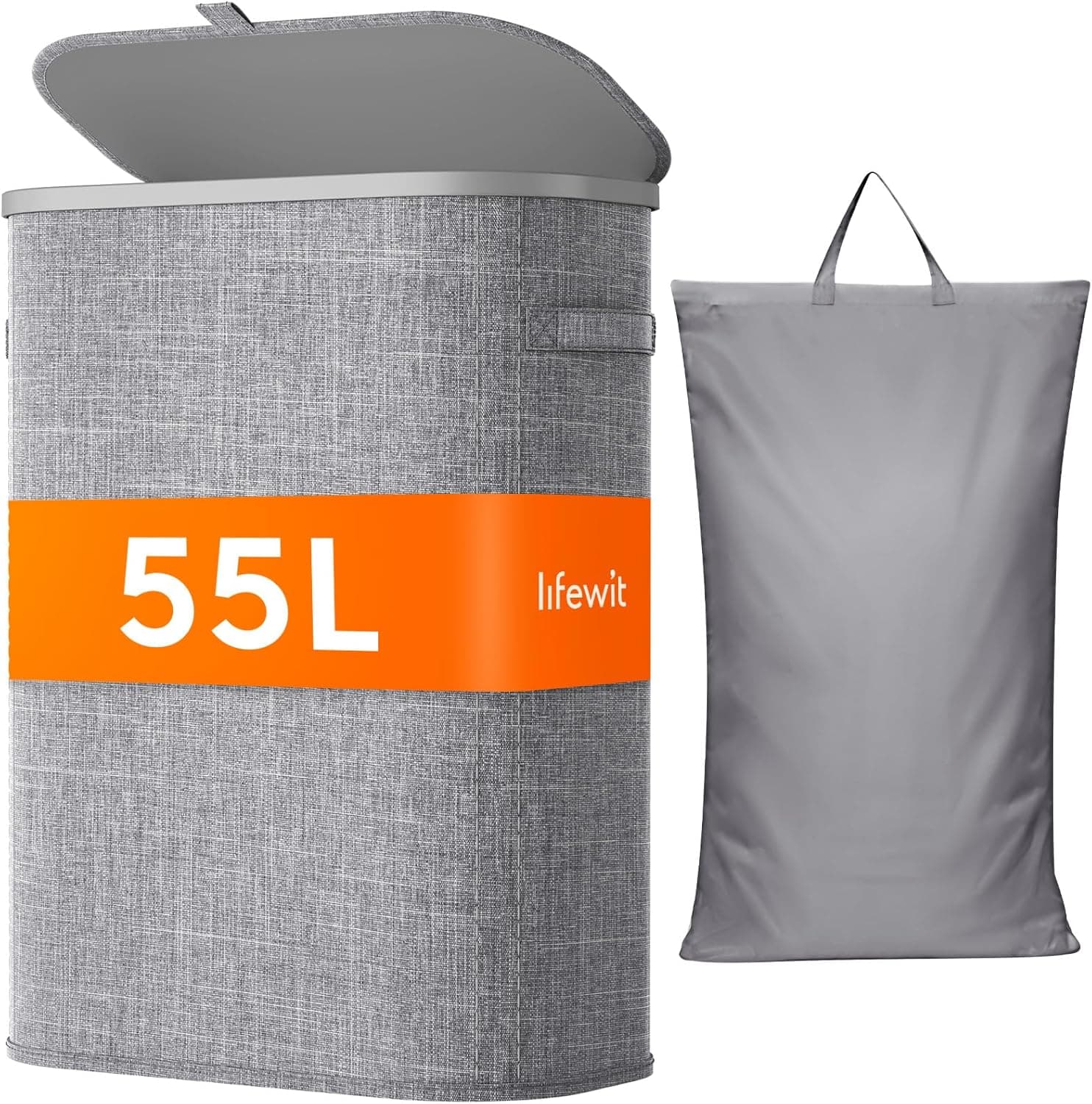 Lifewit Cesto Ropa Sucia, Cesta Ropa Plegable con Bolsa Extraíble y Asa, Cubo Ropa Sucia con Tapa, Laundry Basket para Dormitorio, Baño, Lavandería, Dormitorio, 55 L, Gris Claro
