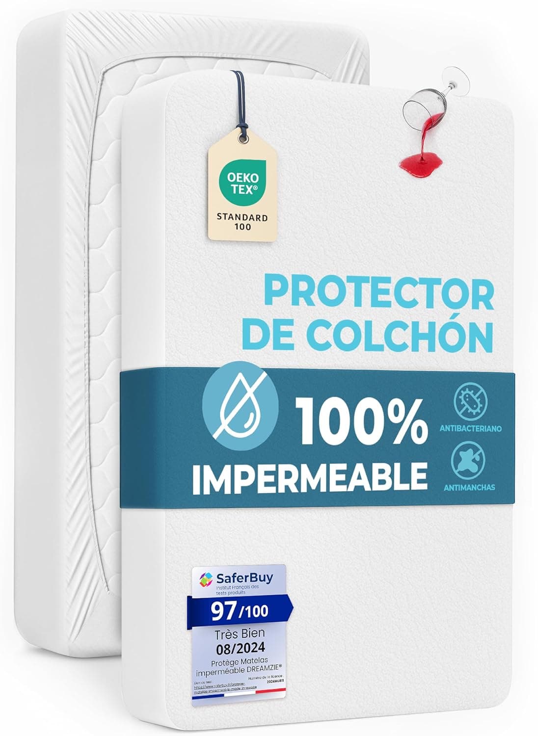 Dreamzie - Protector colchon 100x200 - Cubre Colchon Impermeable