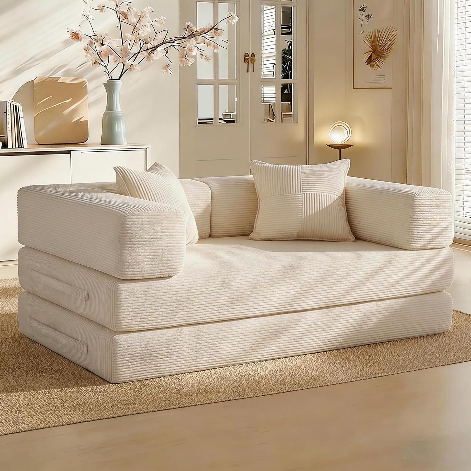 Vipbear Sofá Cama 160cm, Boneless Sofá Cama 2 Plazas, Pana